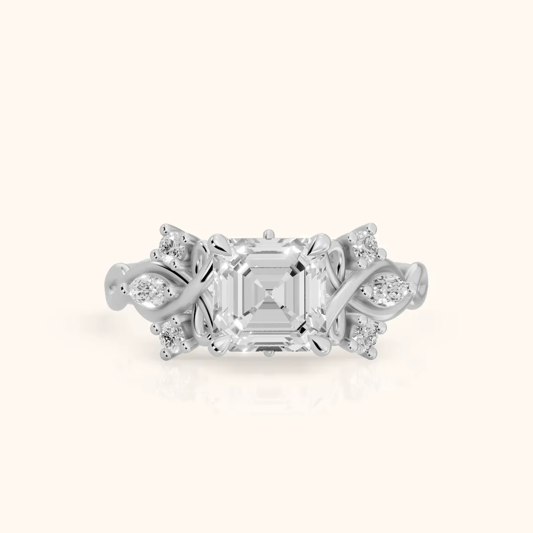 Auburn Vine Cluster Asscher Diamond Engagement Ring in Platinum — view 2