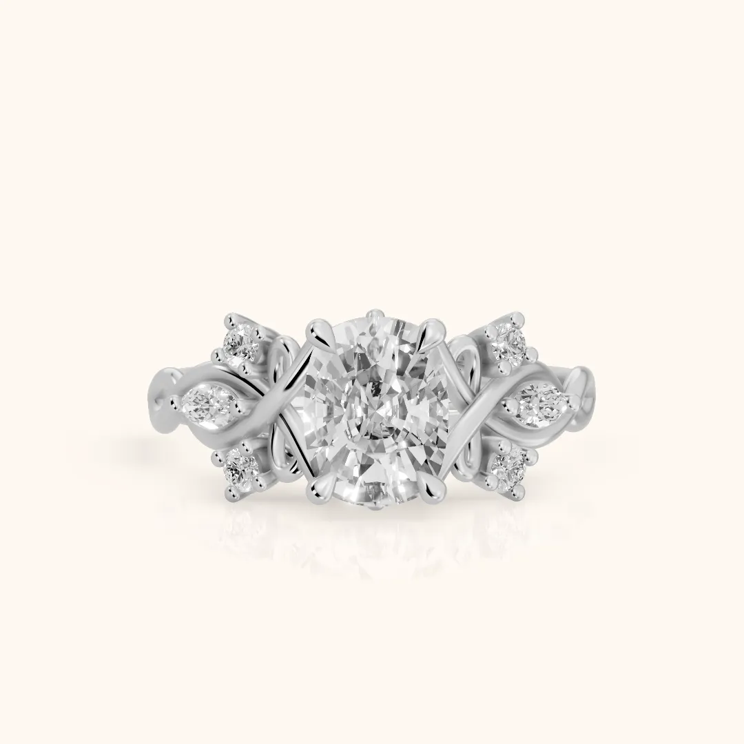 Auburn Vine Cluster Cushion Diamond Engagement Ring in Platinum — view 2