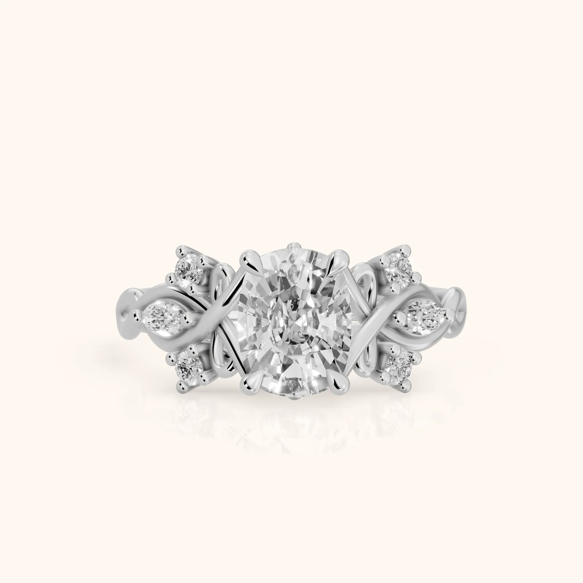 Auburn Vine Cluster Cushion Diamond Engagement Ring in Platinum — view 1