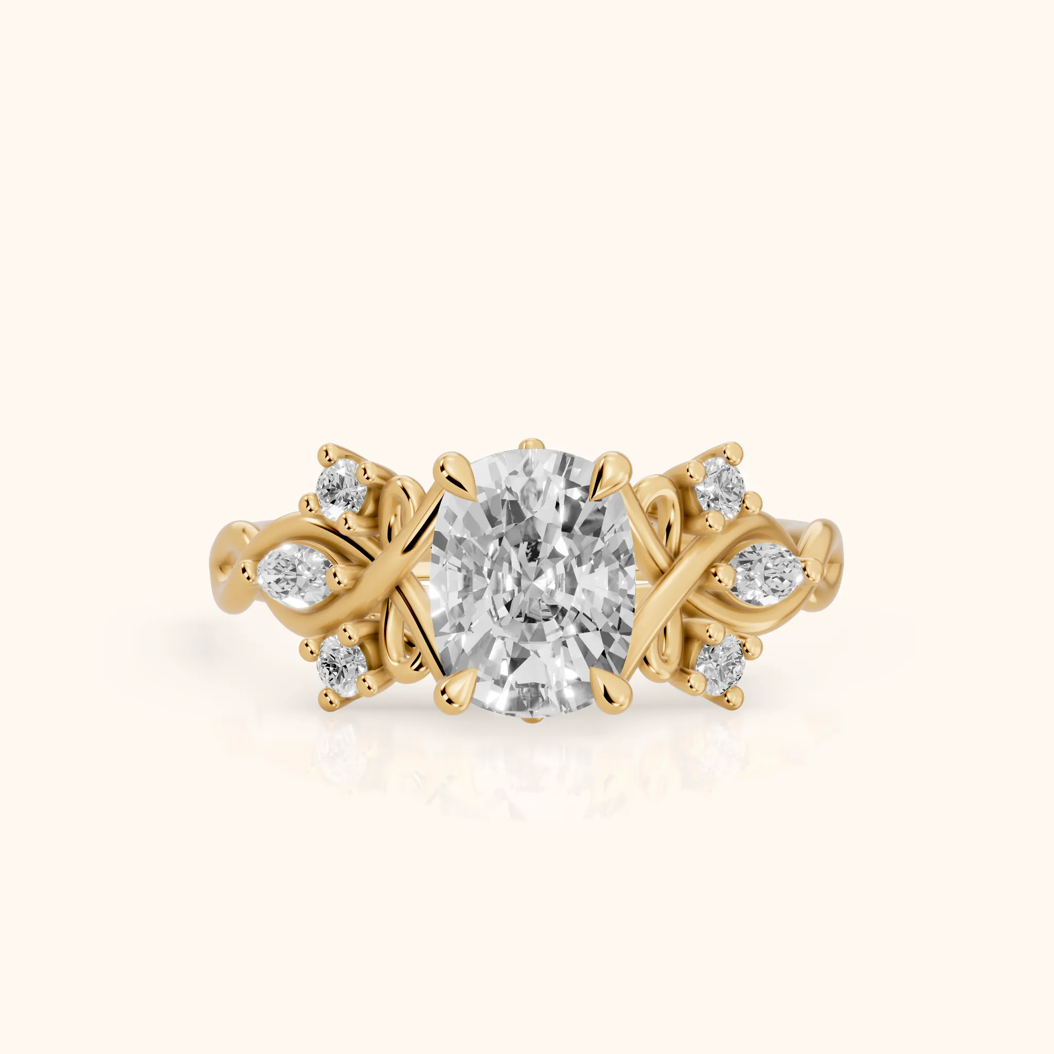 Auburn Vine Cluster Cushion Diamond Engagement Ring in Yellow Gold — view 1