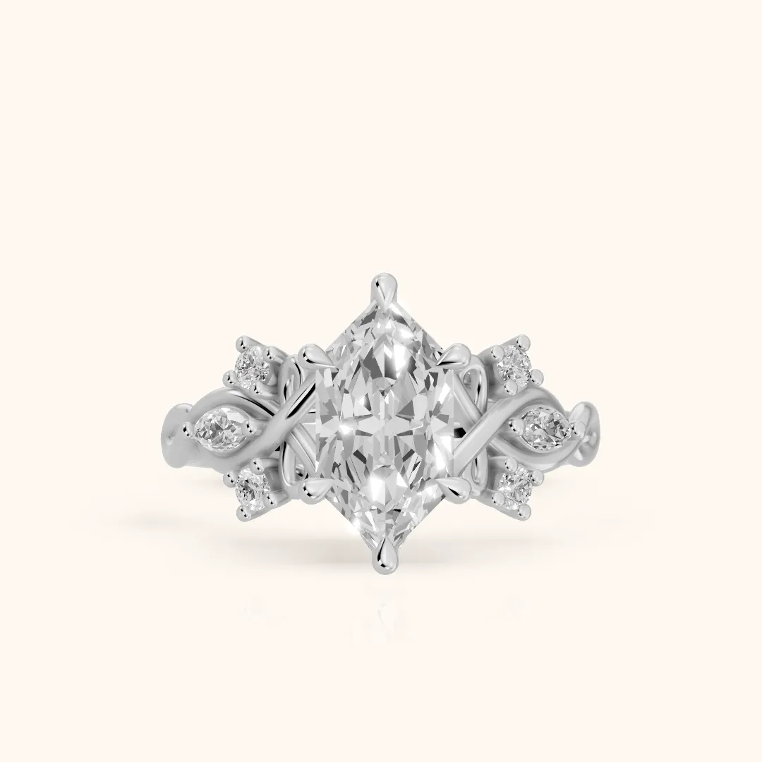 Auburn Vine Cluster Dutch Marquise Diamond Engagement Ring in White Gold — view 2