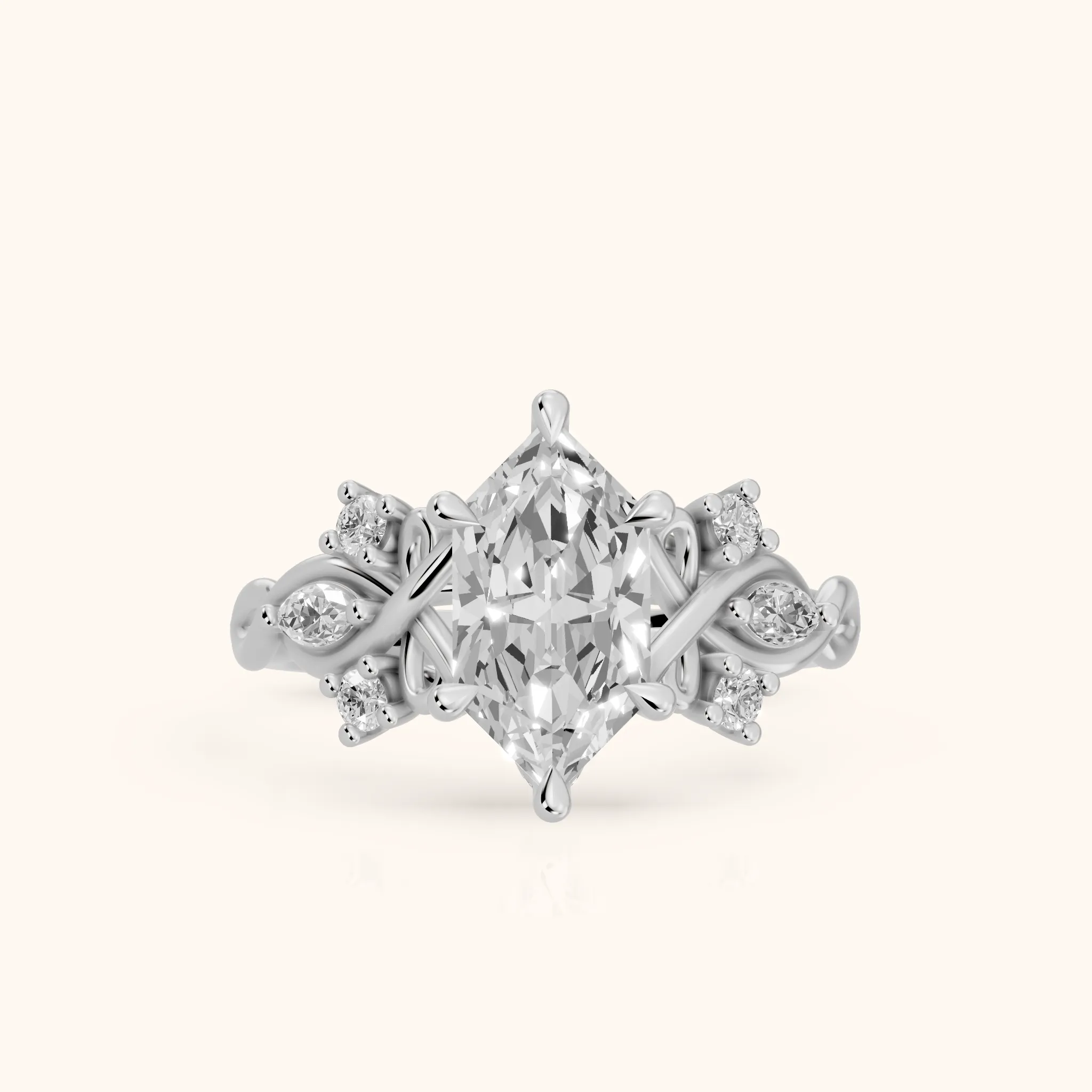 Auburn Vine Cluster Dutch Marquise Diamond Engagement Ring in White Gold — view 1