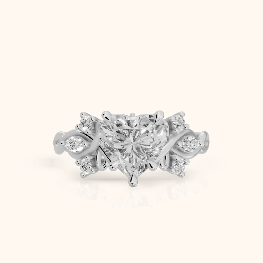 Auburn Vine Cluster Heart Diamond Engagement Ring in Platinum — view 2