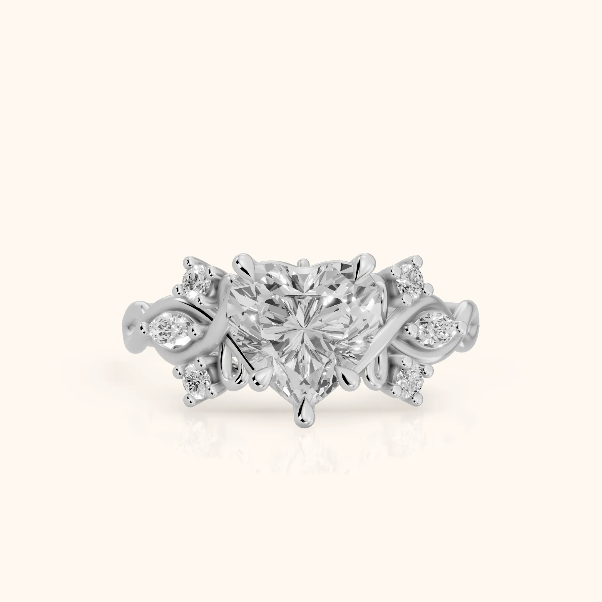 Auburn Vine Cluster Heart Diamond Engagement Ring in Platinum — view 1
