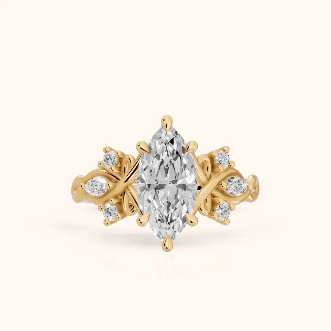 Auburn Vine Cluster Marquise Diamond Engagement Ring in Yellow Gold — view 2