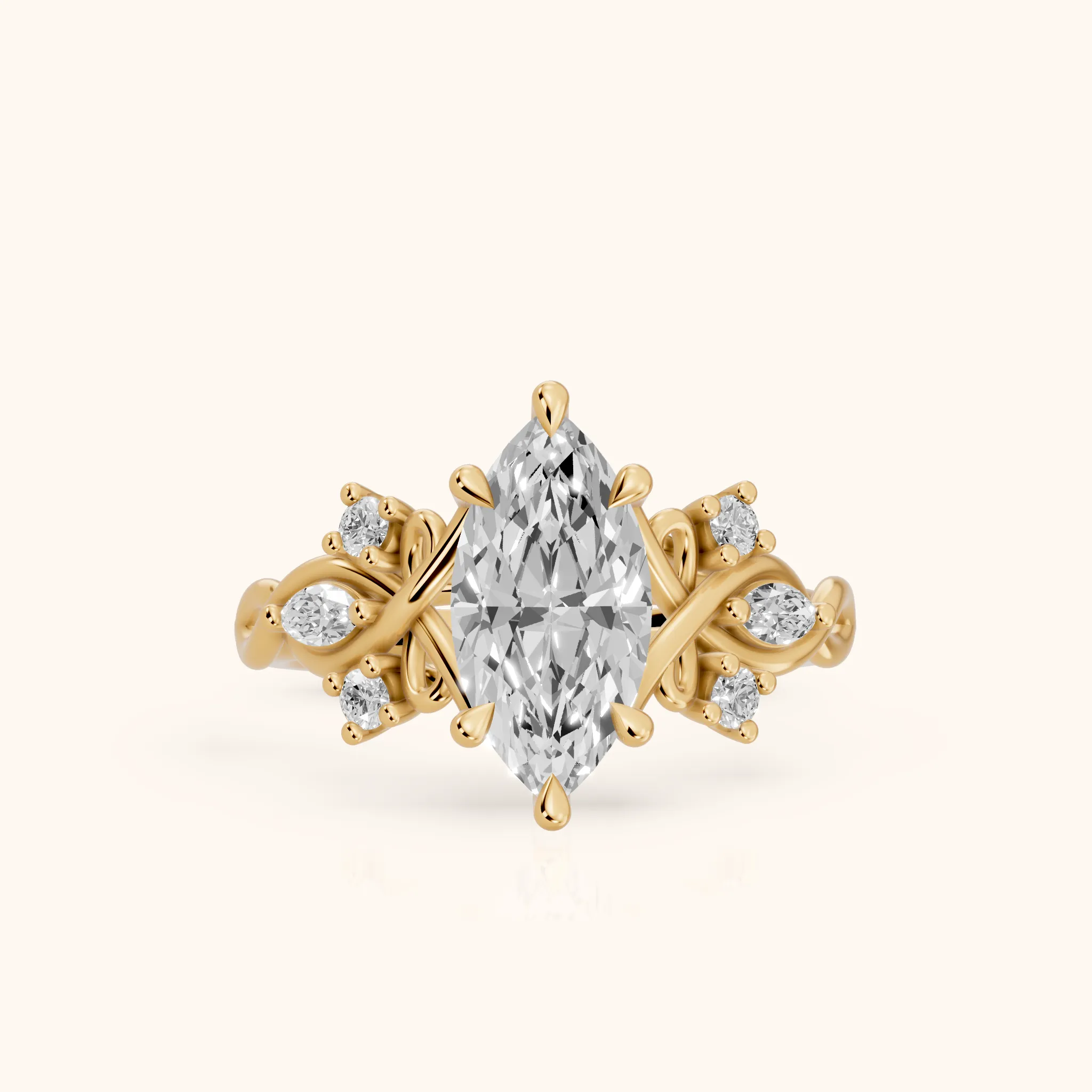 Auburn Vine Cluster Marquise Diamond Engagement Ring in Yellow Gold — view 1