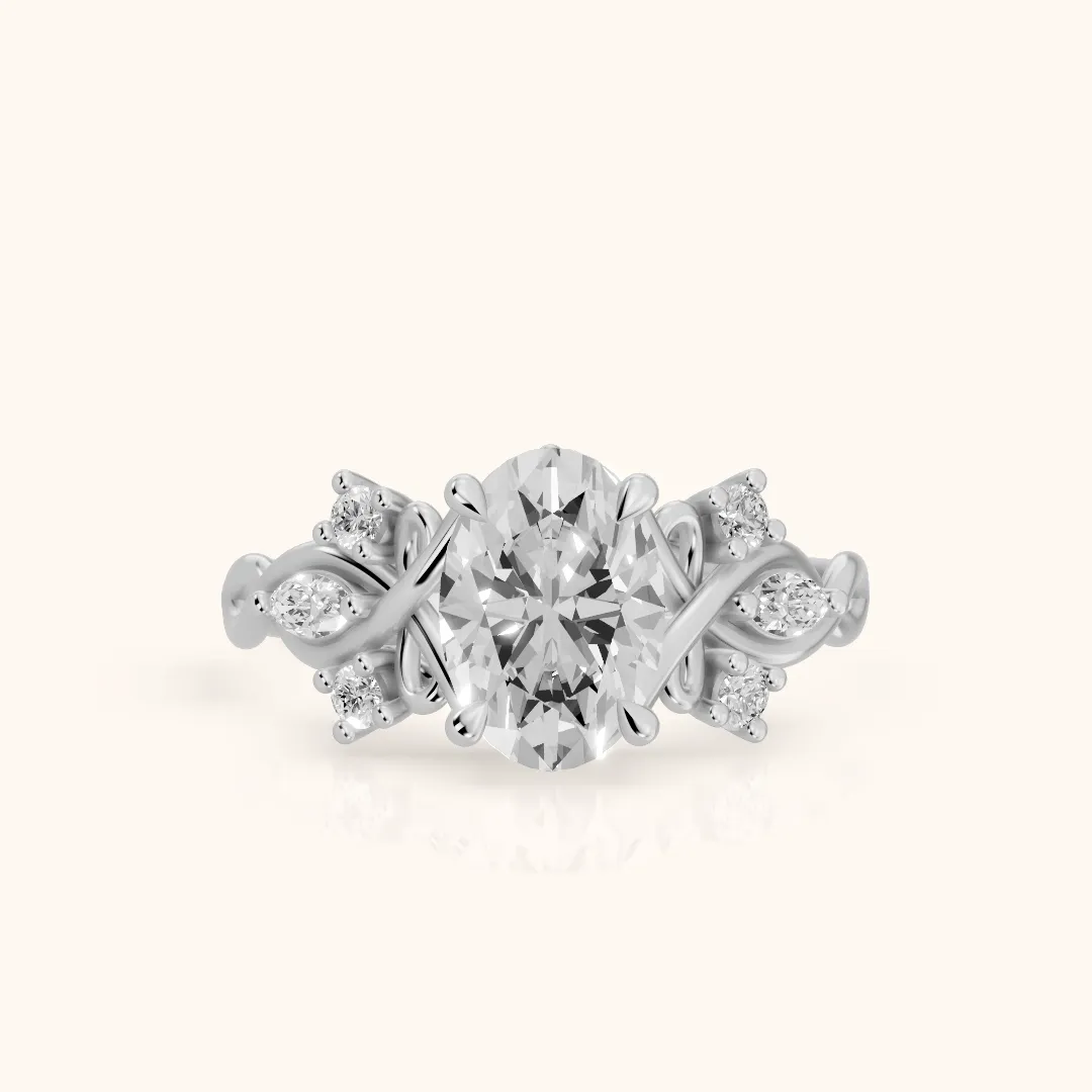 Auburn Vine Cluster Oval Diamond Engagement Ring in White Gold — view 2