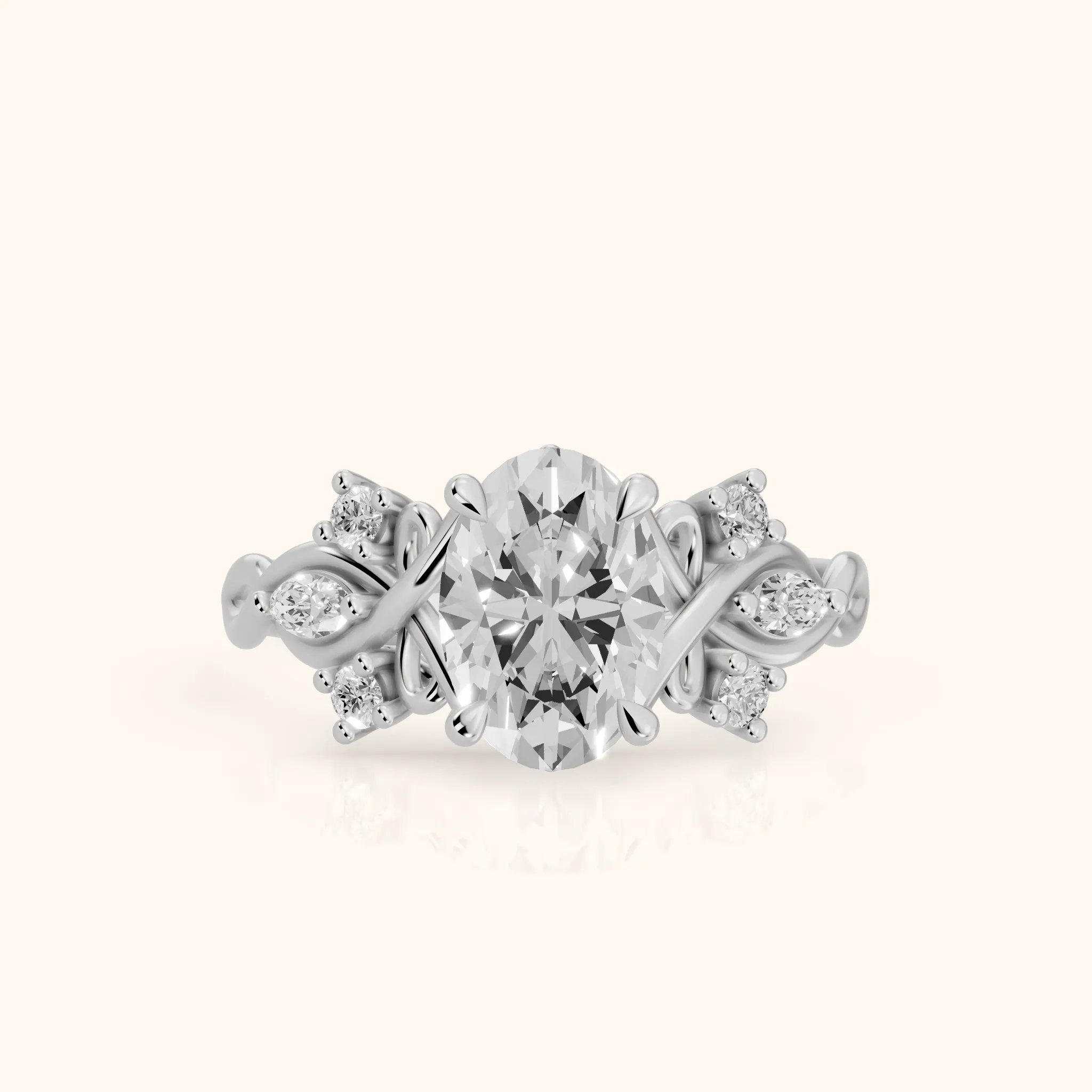 Auburn Vine Cluster Oval Diamond Engagement Ring in White Gold — view 1