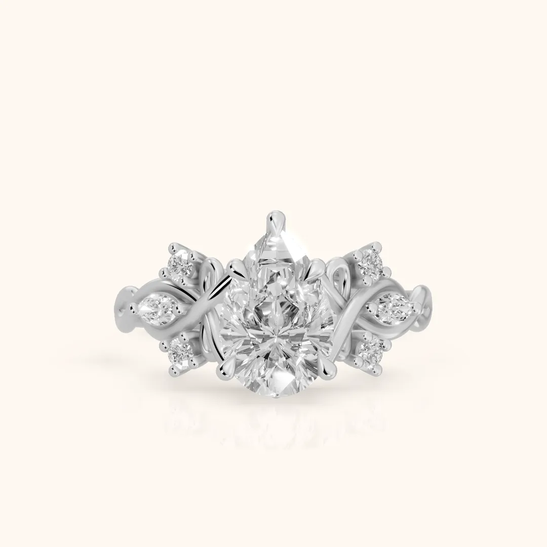 Auburn Vine Cluster Pear Diamond Engagement Ring in Platinum — view 2