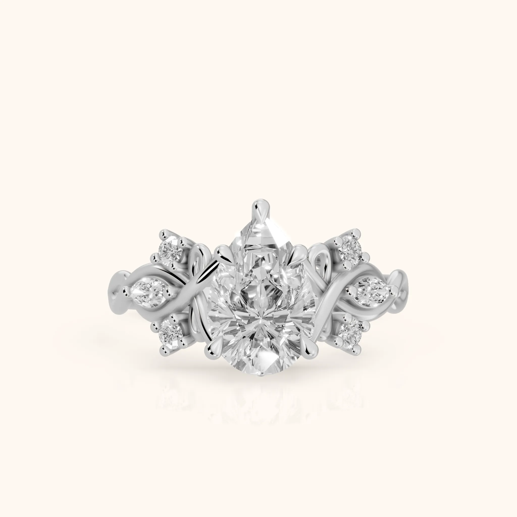 Auburn Vine Cluster Pear Diamond Engagement Ring in Platinum — view 1