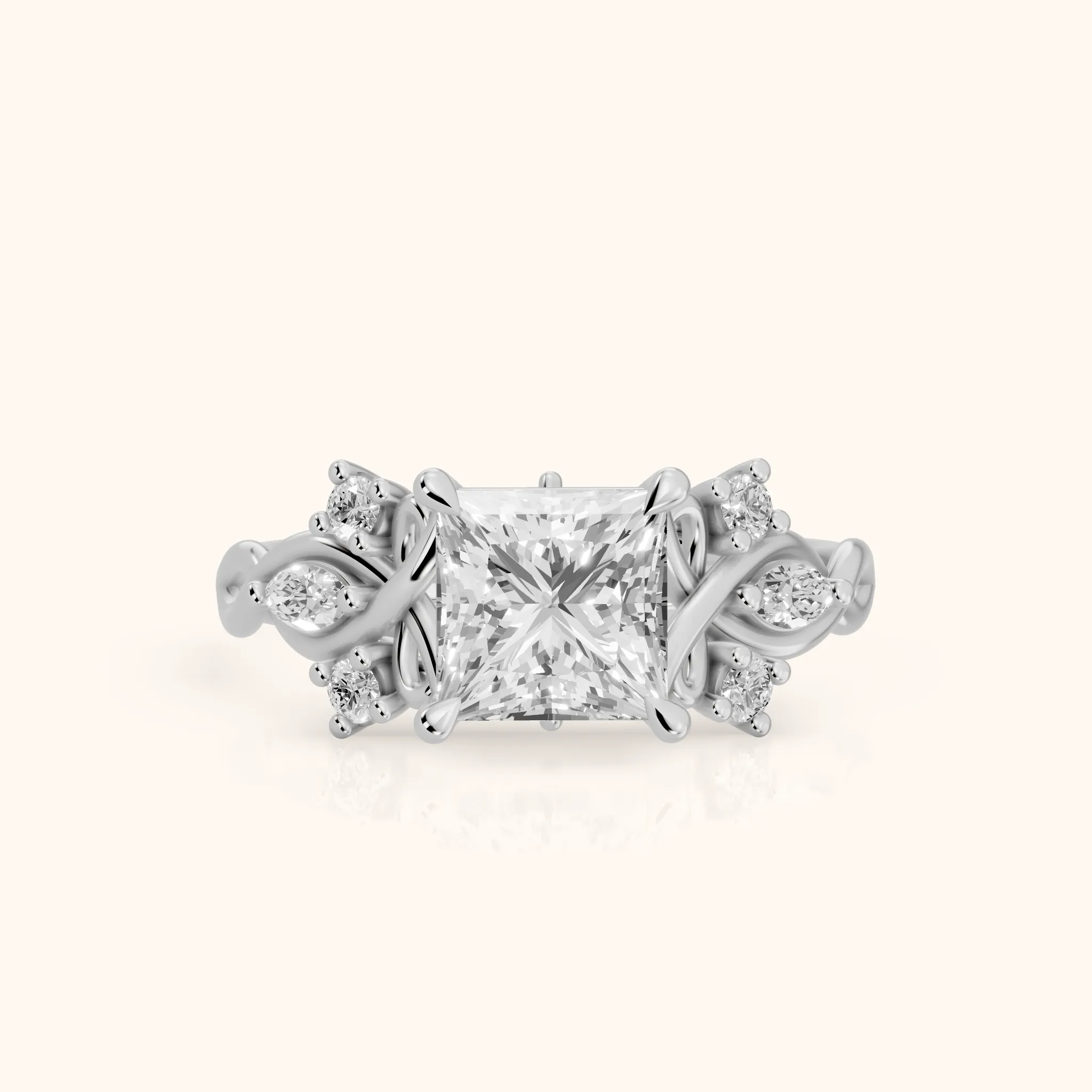 Auburn Vine Cluster Princess Diamond Engagement Ring in Silver — view 1
