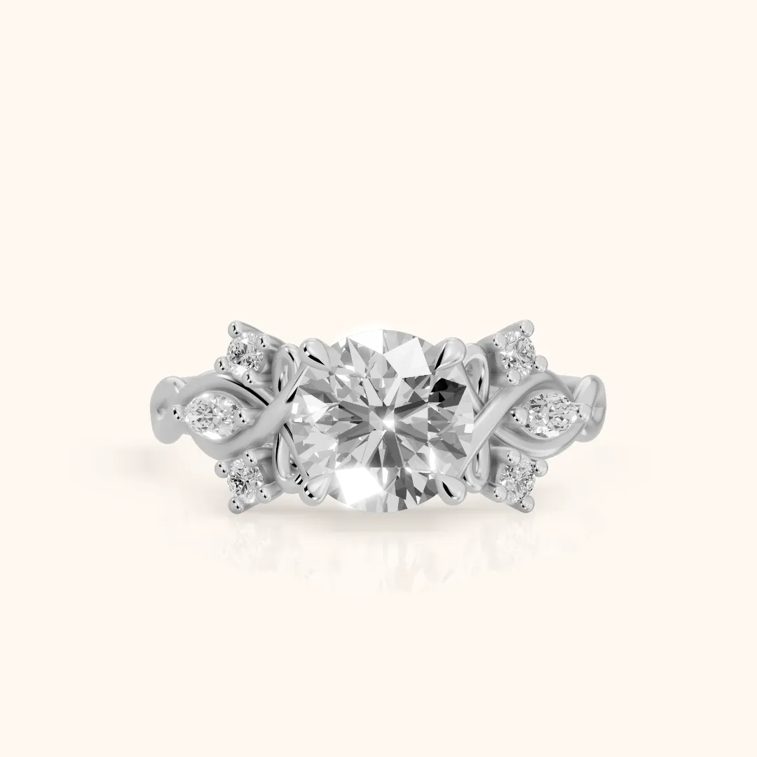 Auburn Vine Cluster Round Diamond Engagement Ring in Silver — view 2
