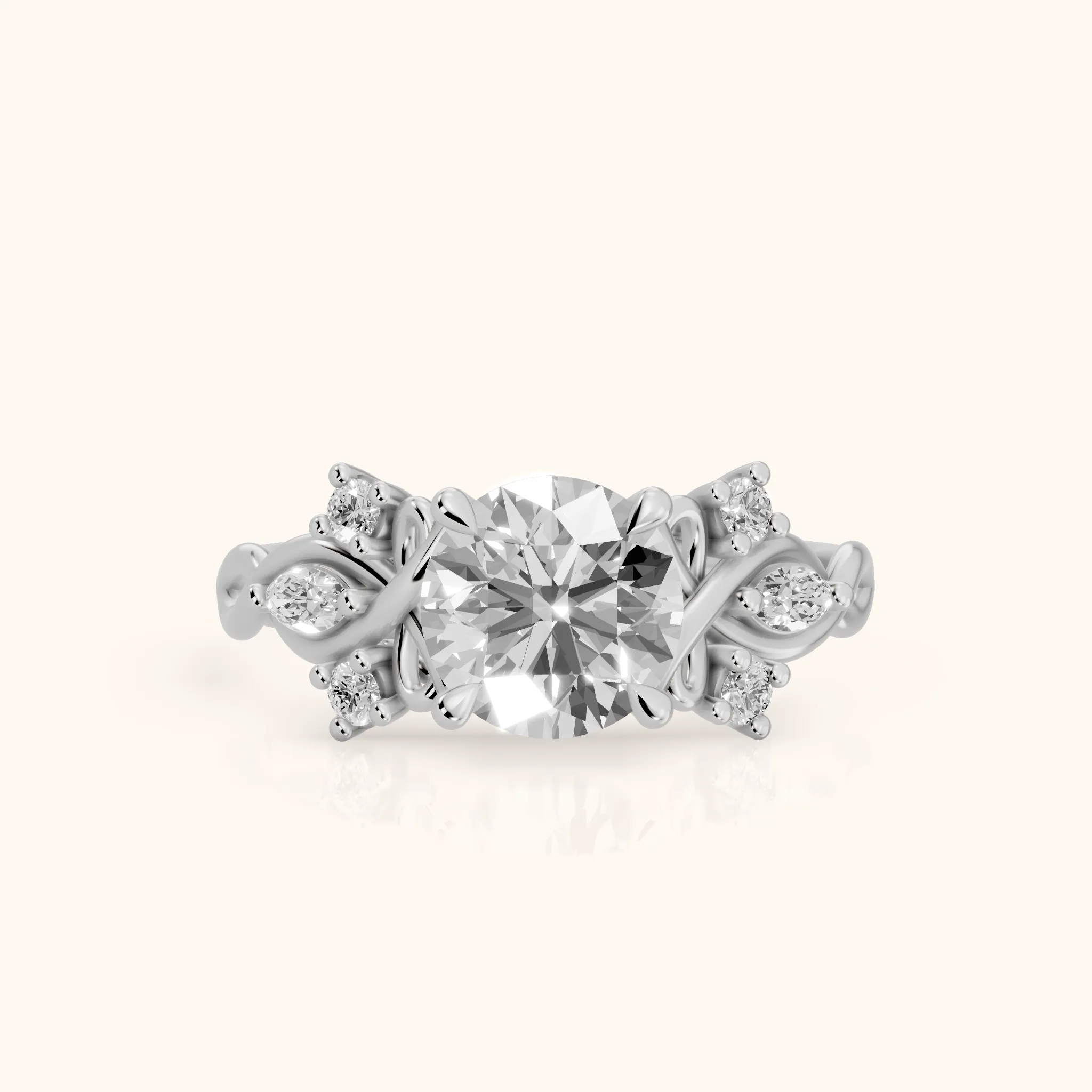 Auburn Vine Cluster Round Diamond Engagement Ring in Silver — view 1