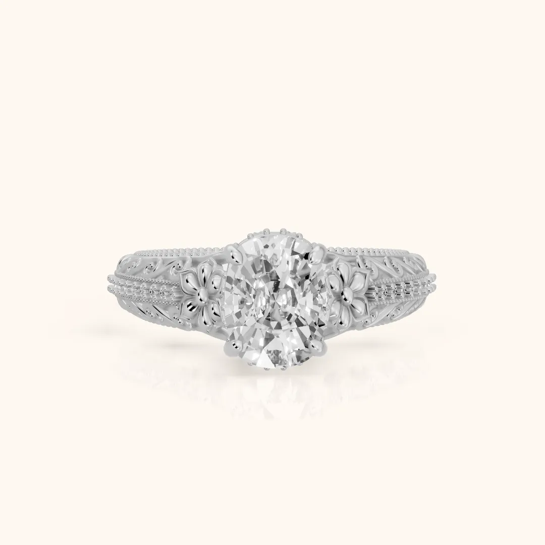 Mystic Hidden Halo Floral Cushion Diamond Engagement Ring in Platinum — view 2