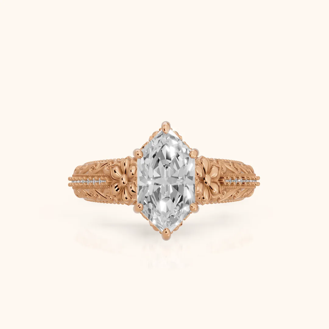 Mystic Hidden Halo Floral Dutch Marquise Diamond Engagement Ring in Rose Gold — view 2