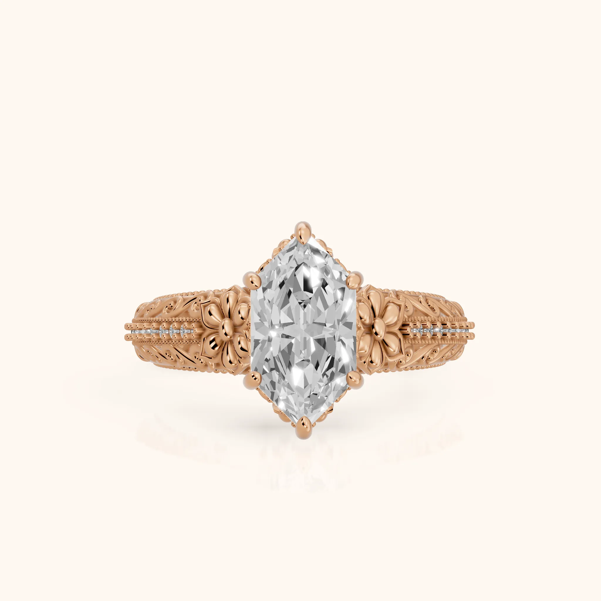 Mystic Hidden Halo Floral Dutch Marquise Diamond Engagement Ring in Rose Gold — view 1
