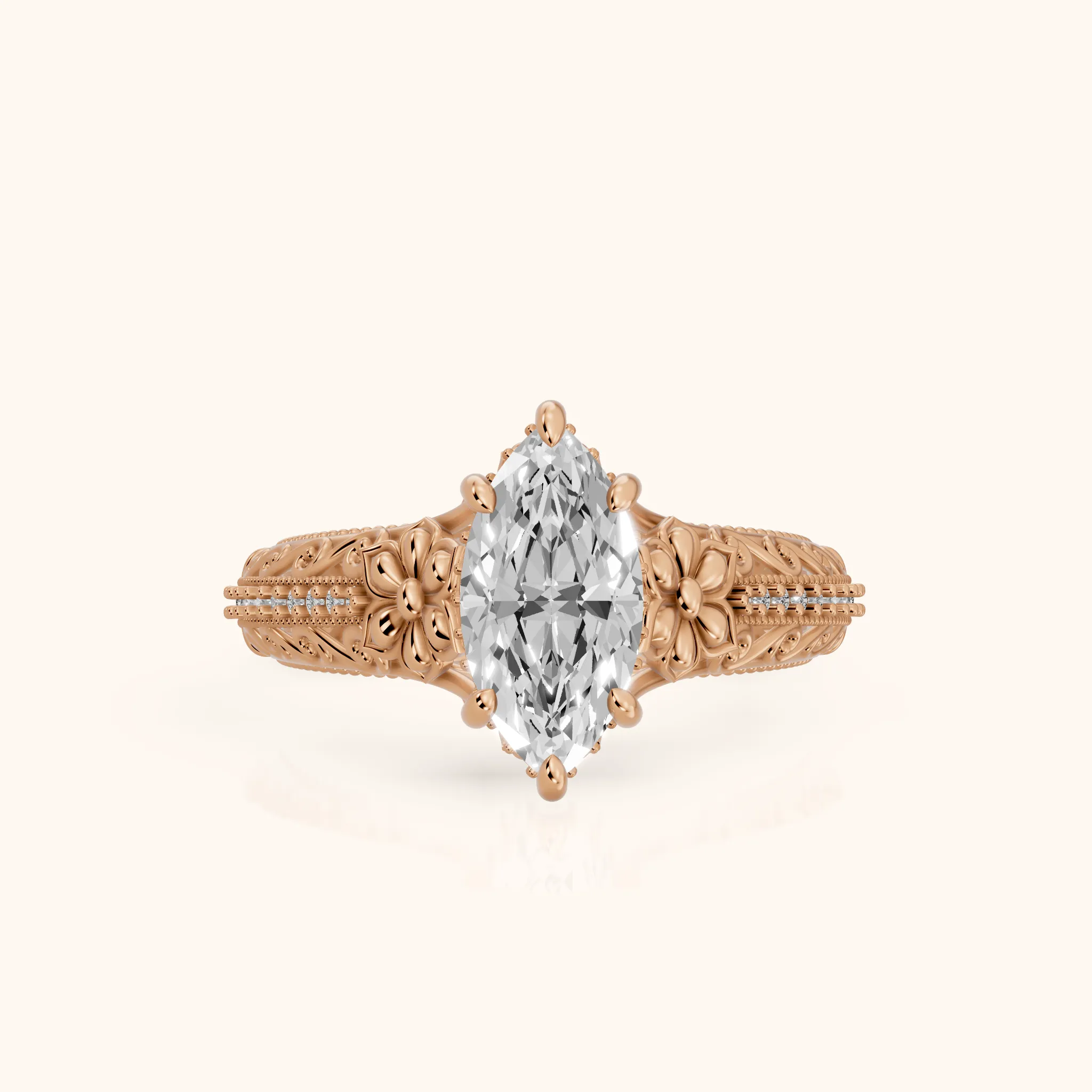 Mystic Hidden Halo Floral Marquise Diamond Engagement Ring in Rose Gold — view 1