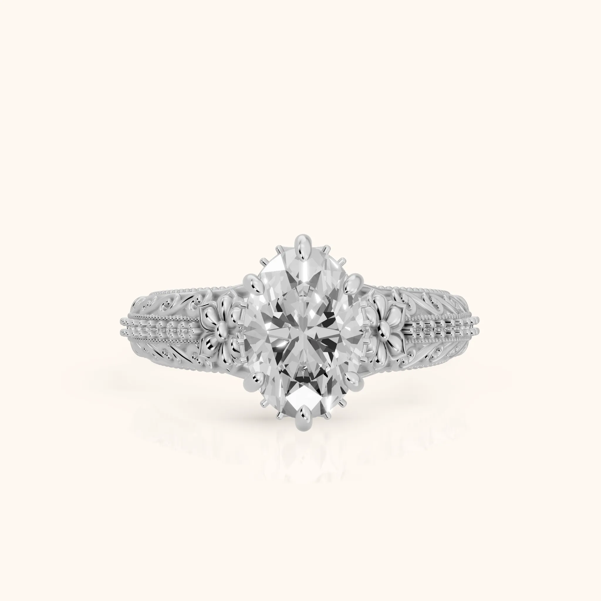 Mystic Hidden Halo Floral Oval Diamond Engagement Ring in Platinum — view 1
