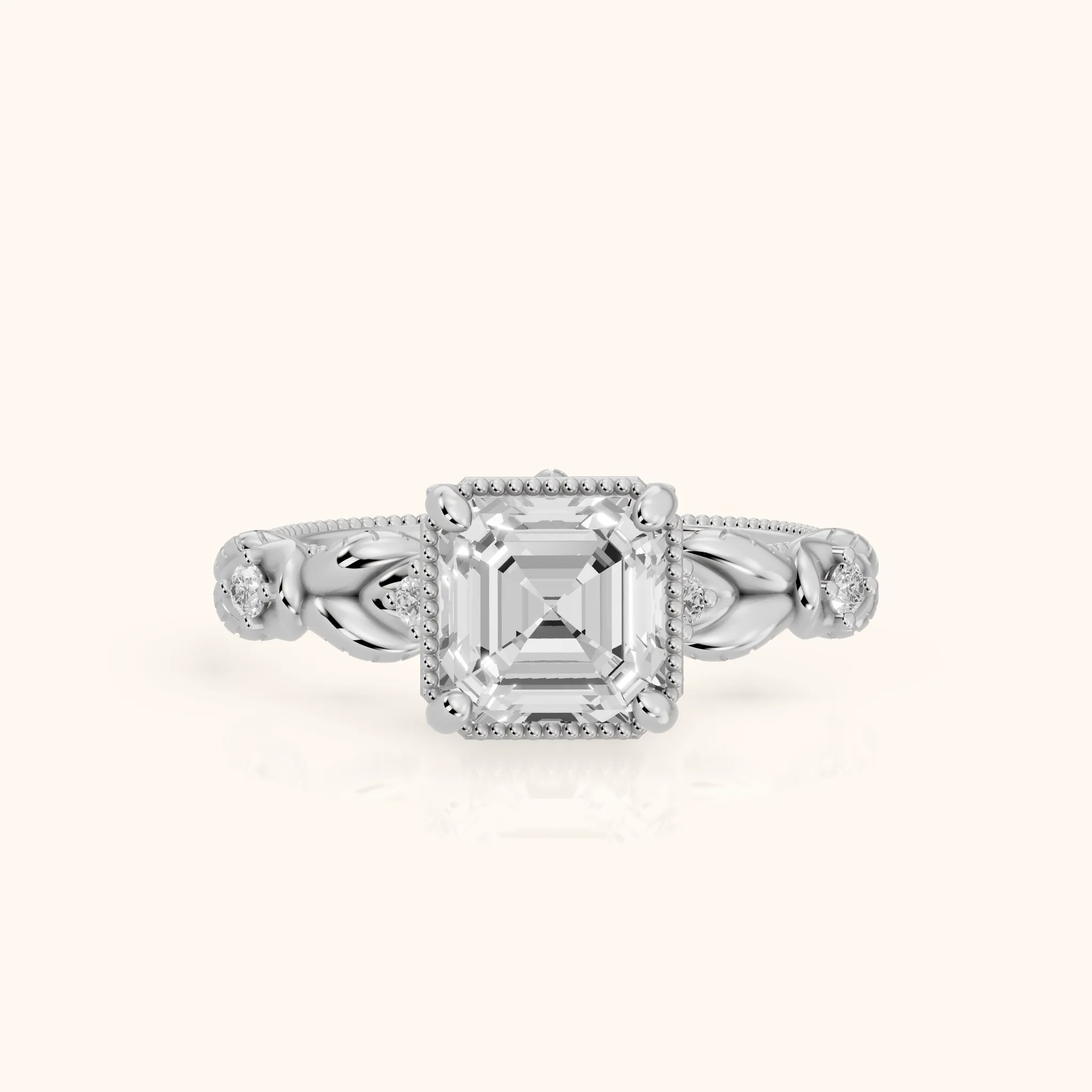 Pelham Vintage Leaf Asscher Diamond Engagement Ring in White Gold — view 1
