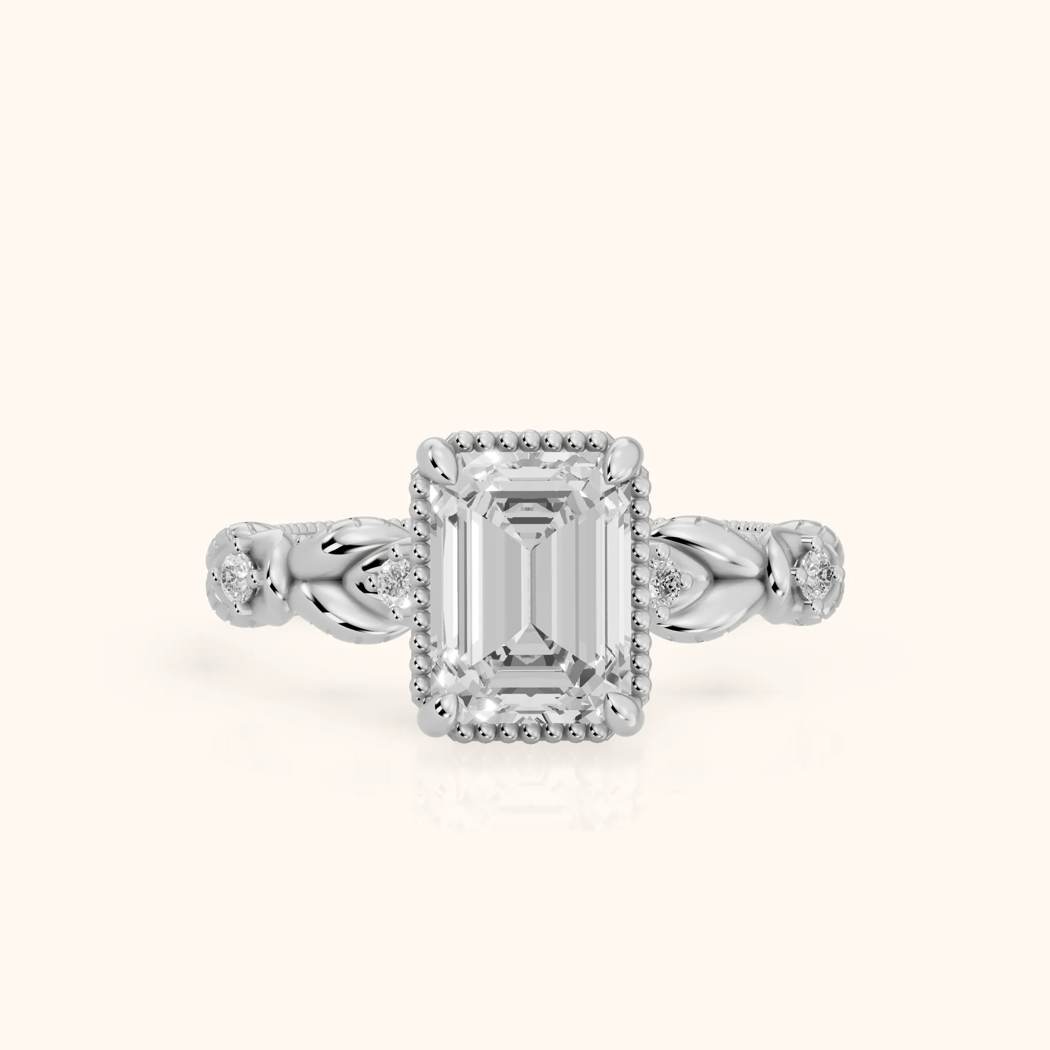 Pelham Vintage Leaf Emerald Diamond Engagement Ring in Platinum — view 1