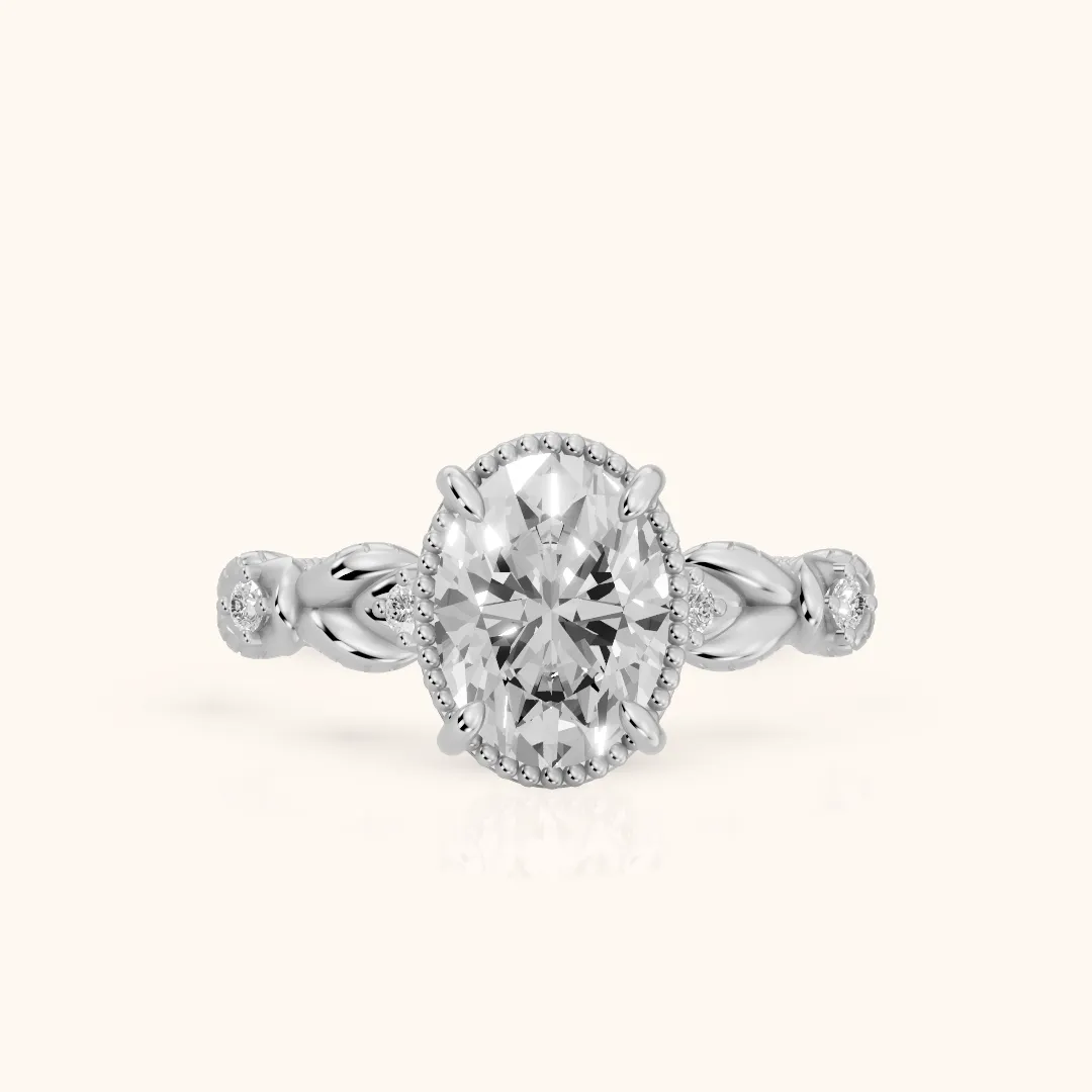Pelham Vintage Leaf Oval Diamond Engagement Ring in Platinum — view 2