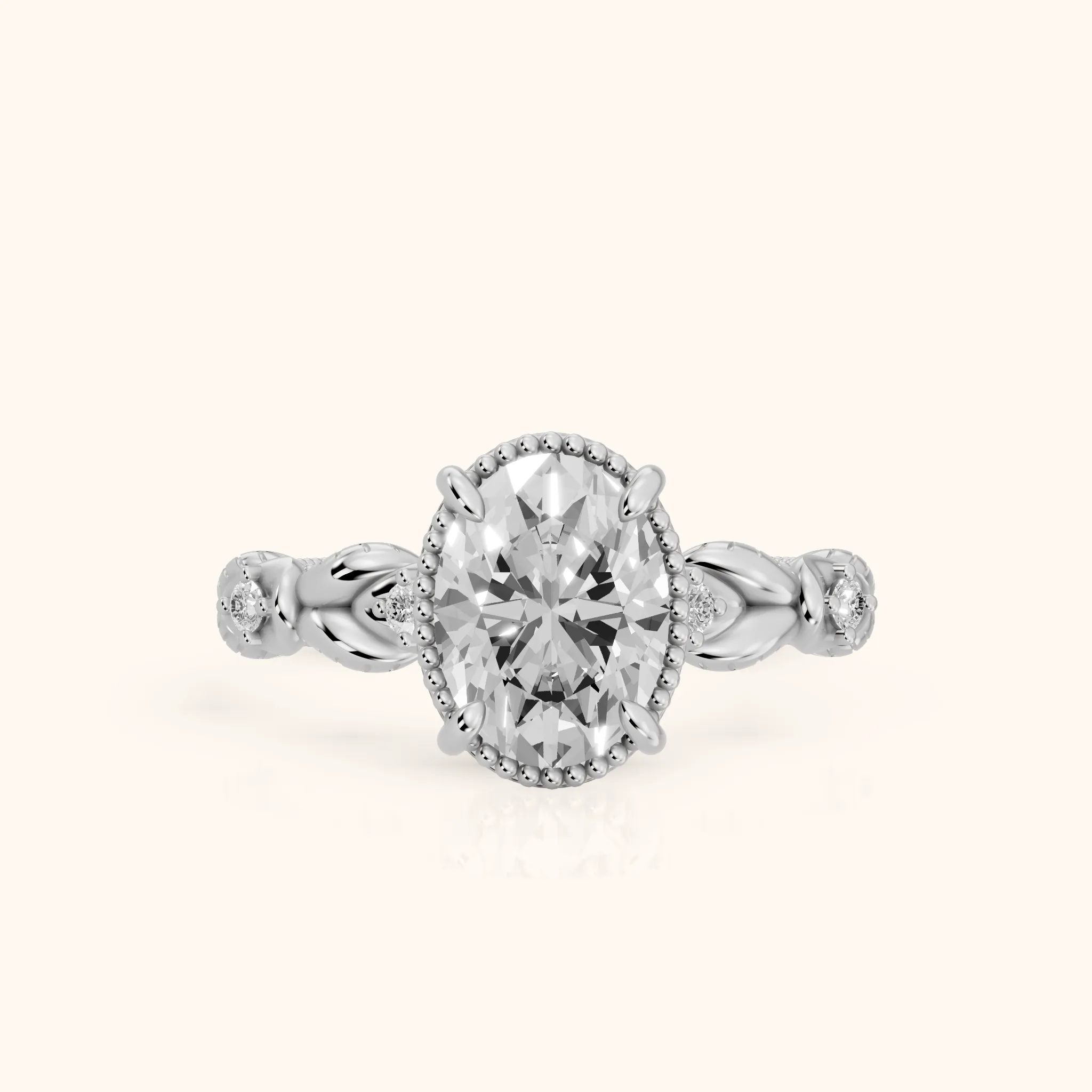Pelham Vintage Leaf Oval Diamond Engagement Ring in Platinum — view 1