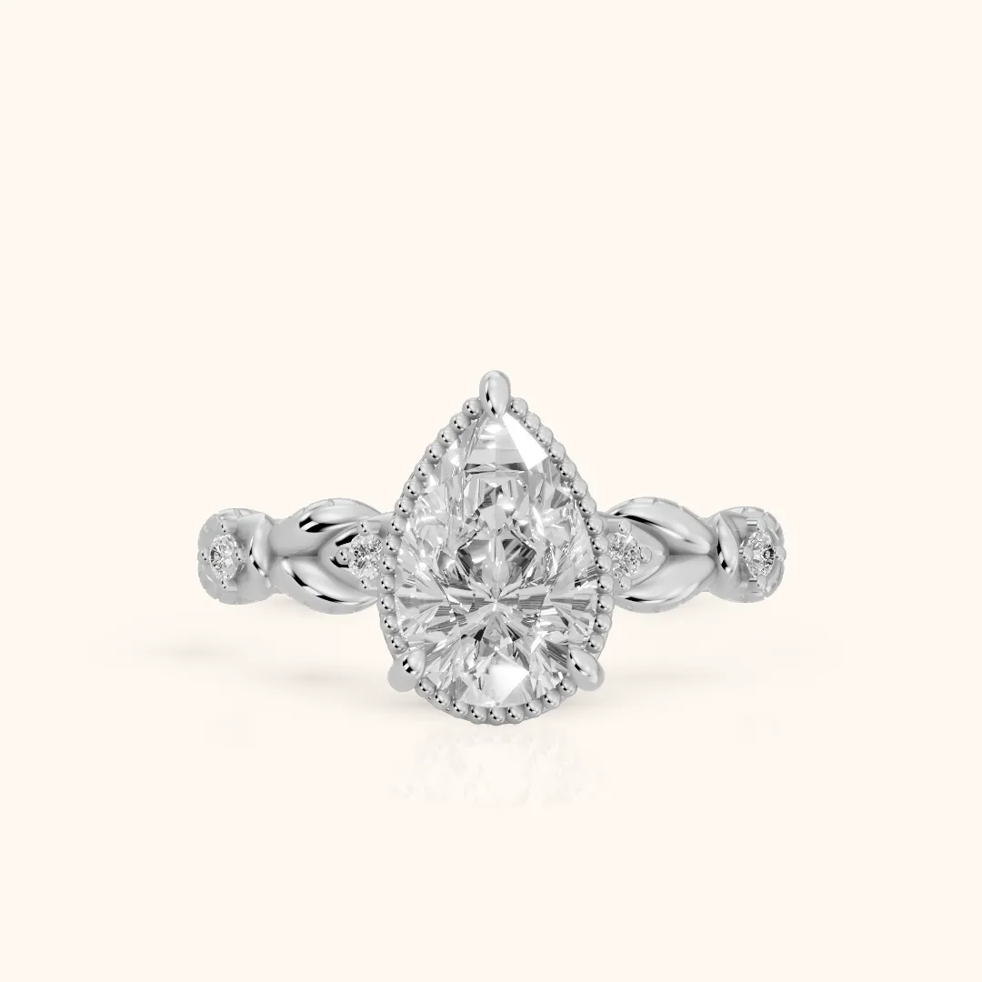 Pelham Vintage Leaf Pear Diamond Engagement Ring in White Gold — view 2