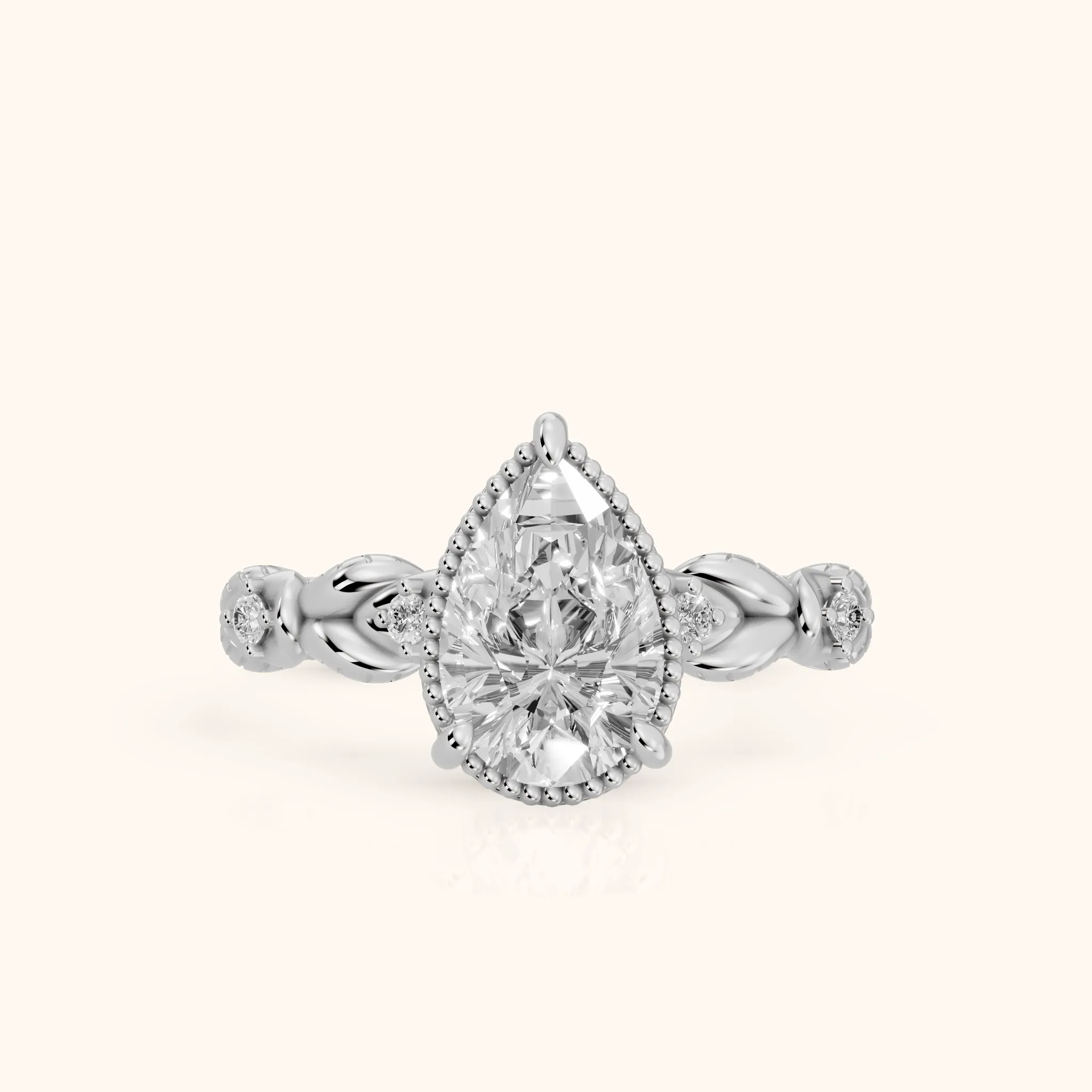 Pelham Vintage Leaf Pear Diamond Engagement Ring in White Gold — view 1