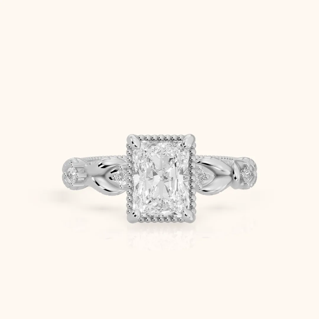 Pelham Vintage Leaf Radiant Diamond Engagement Ring in White Gold — view 2