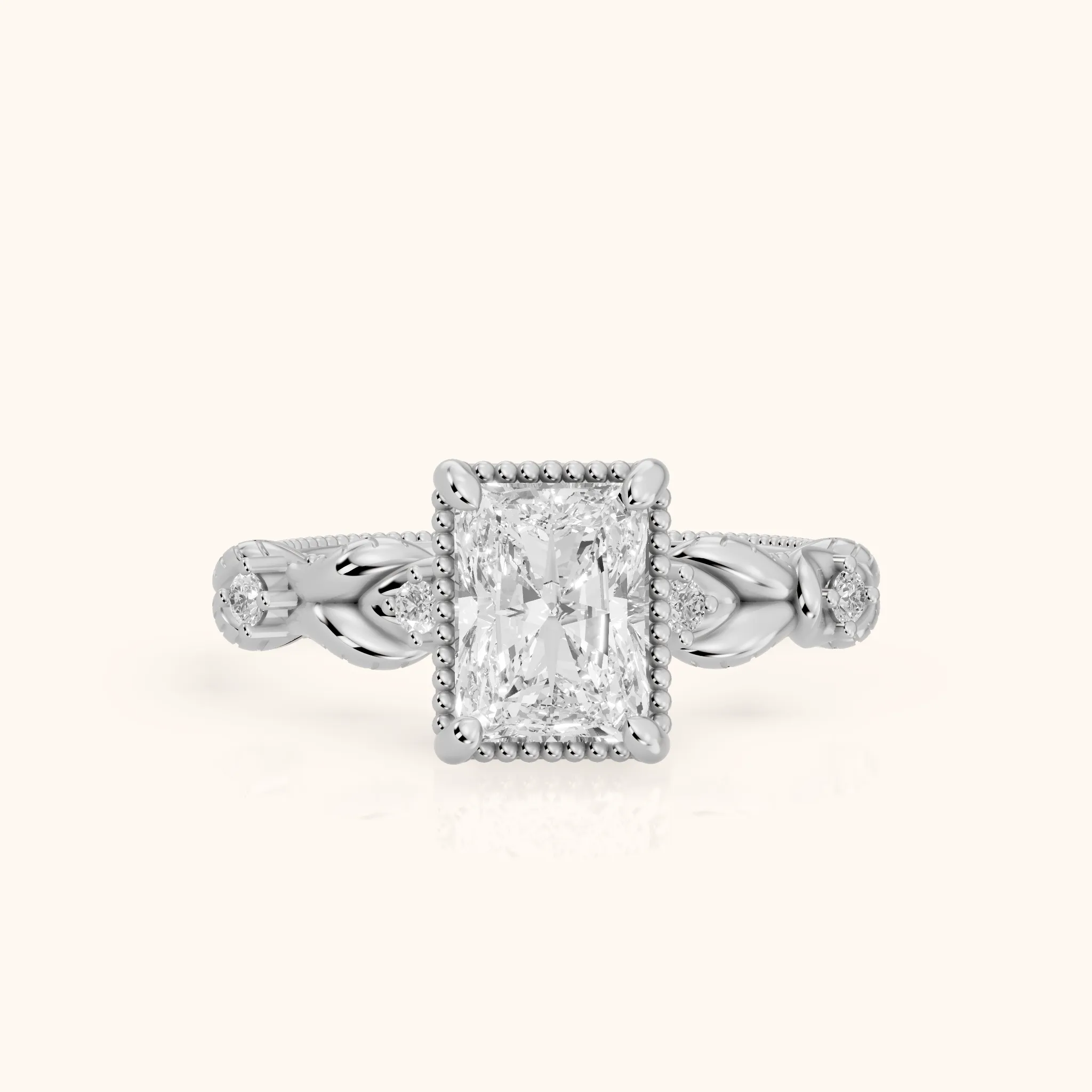 Pelham Vintage Leaf Radiant Diamond Engagement Ring in White Gold — view 1