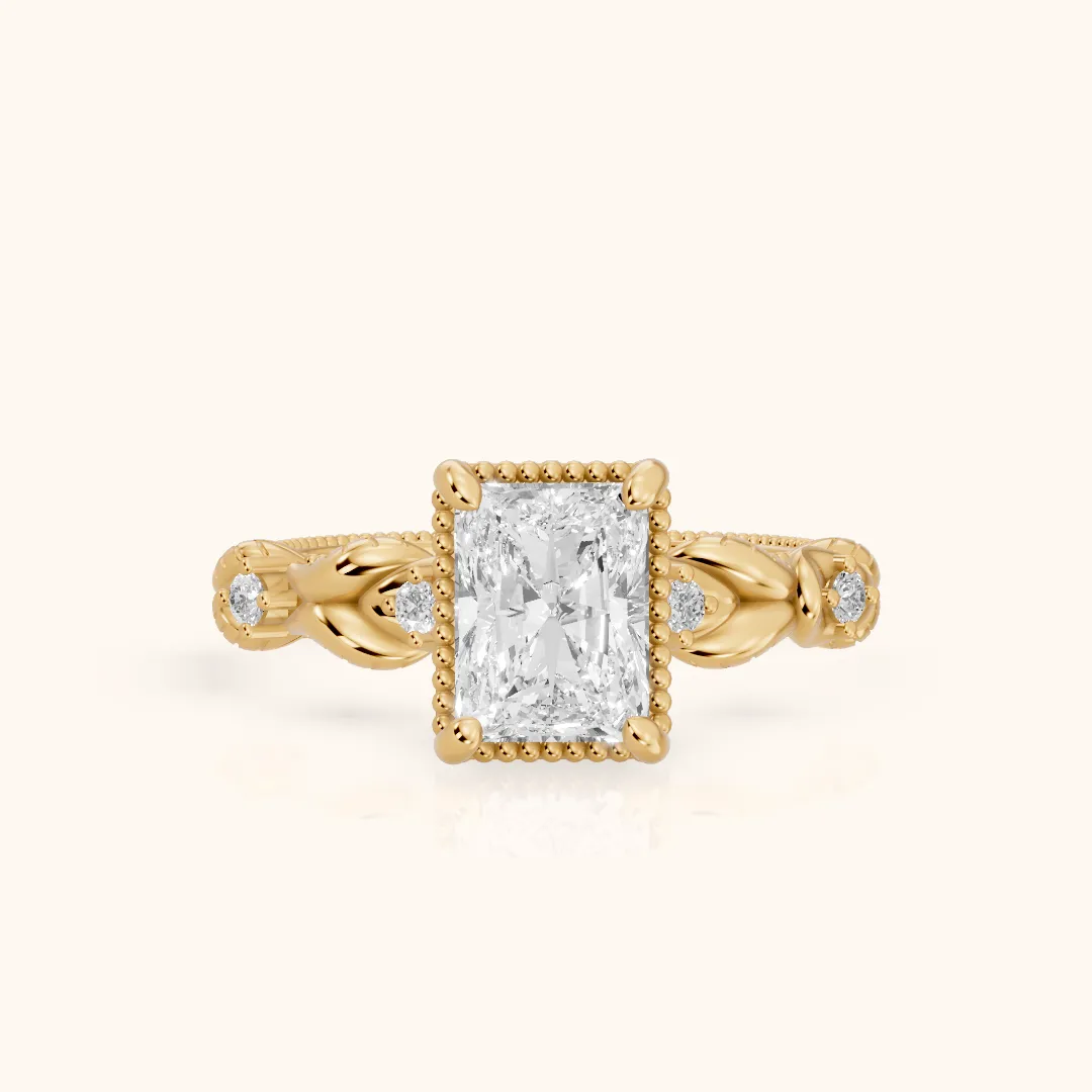 Pelham Vintage Leaf Radiant Diamond Engagement Ring in Yellow Gold — view 2