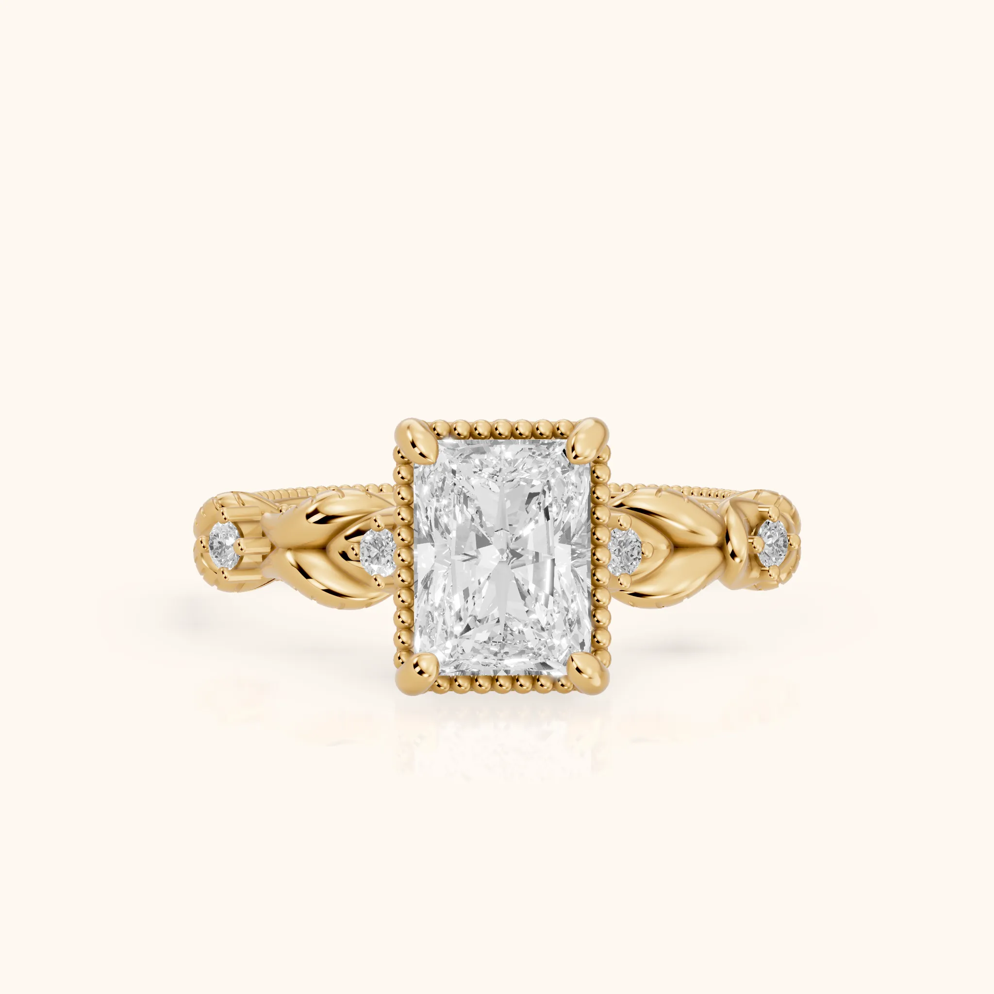 Pelham Vintage Leaf Radiant Diamond Engagement Ring in Yellow Gold — view 1