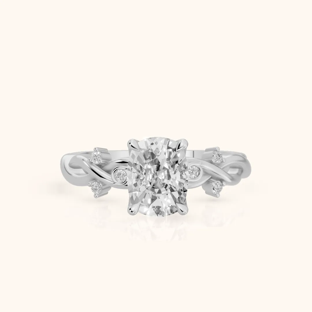 Vashon Vine Twist Cushion Diamond Engagement Ring in Silver — view 2
