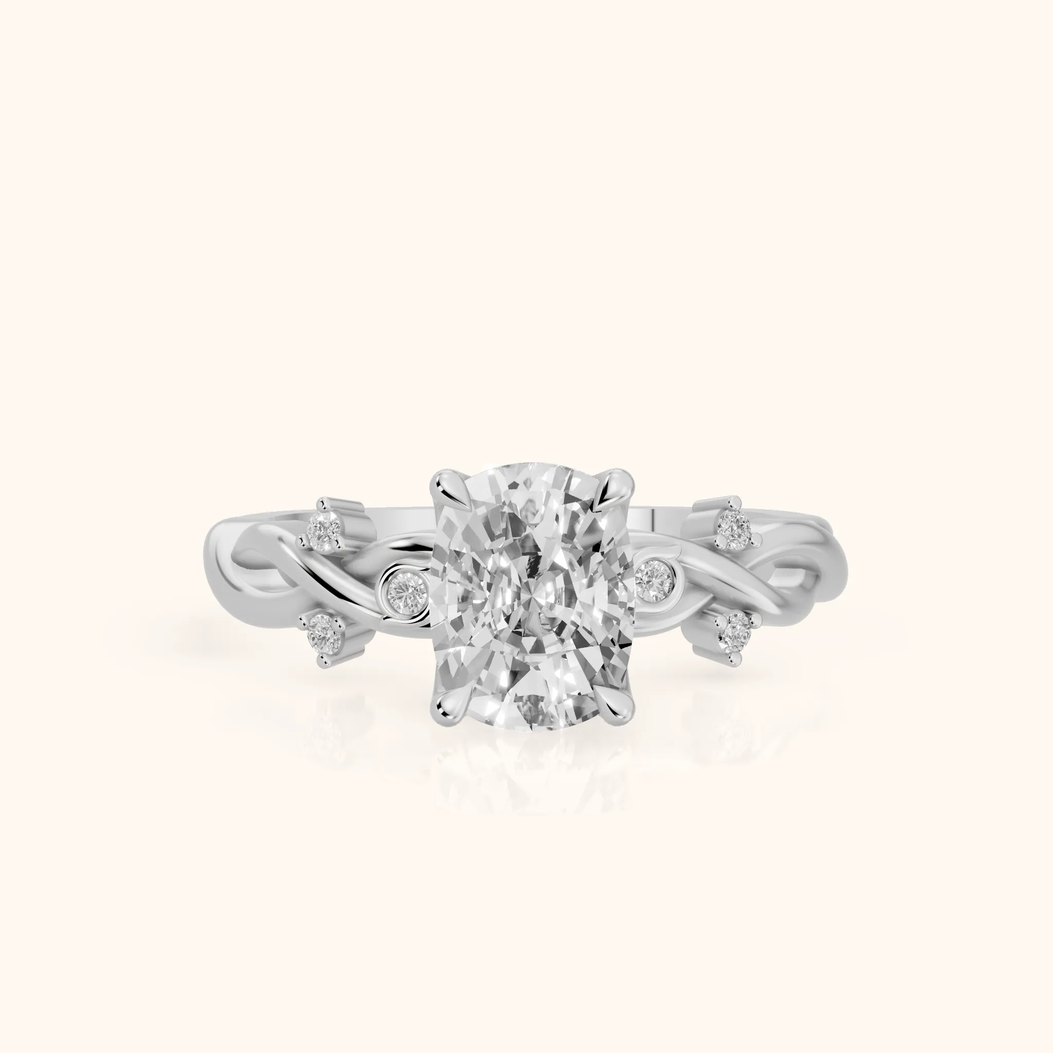 Vashon Vine Twist Cushion Diamond Engagement Ring in Silver — view 1