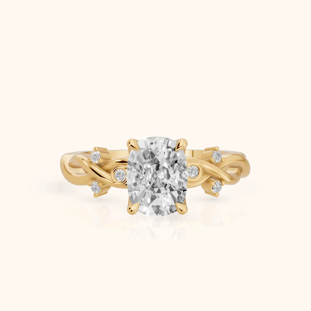 Vashon Vine Twist Cushion Diamond Engagement Ring in Yellow Gold — view 2
