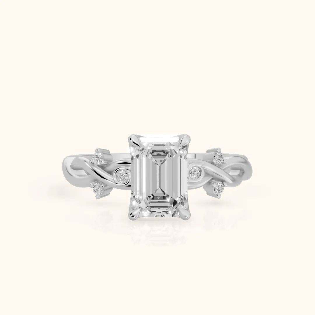Vashon Vine Twist Emerald Diamond Engagement Ring in Silver — view 2