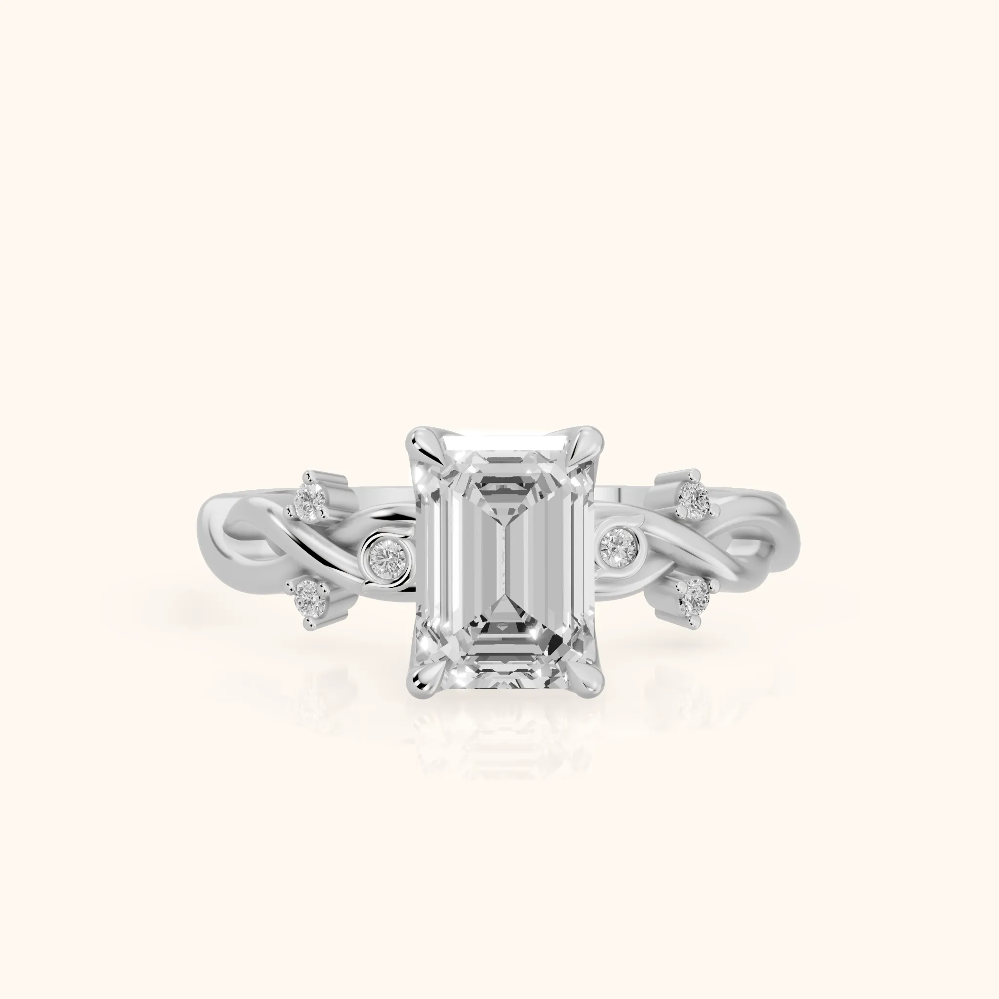 Vashon Vine Twist Emerald Diamond Engagement Ring in Silver — view 1