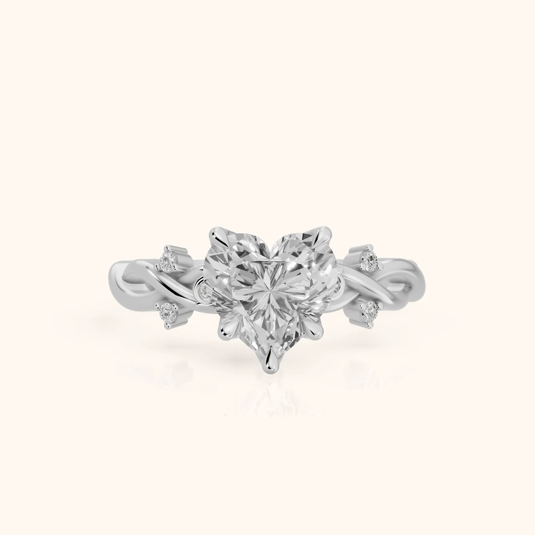 Vashon Vine Twist Heart Diamond Engagement Ring in White Gold — view 1