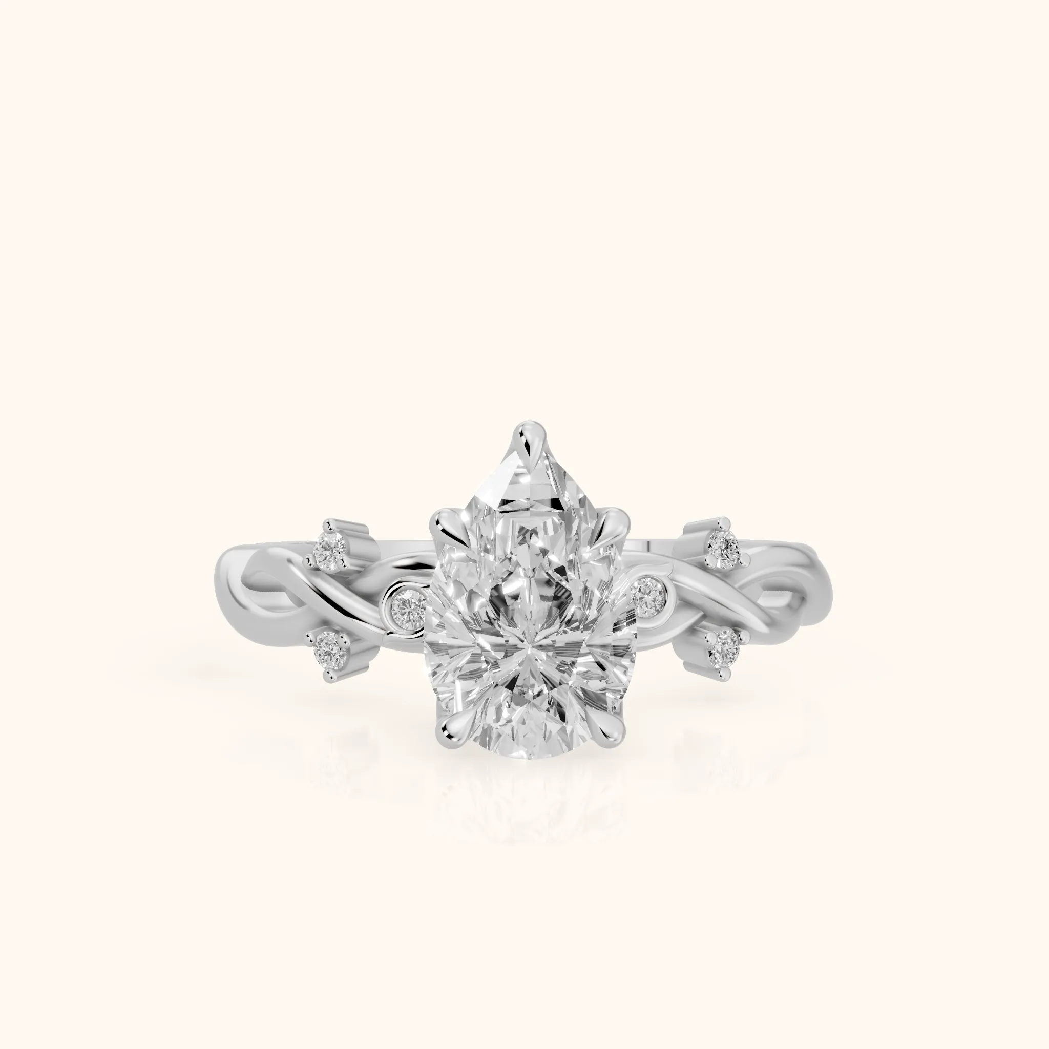 Vashon Vine Twist Pear Diamond Engagement Ring in Silver — view 1