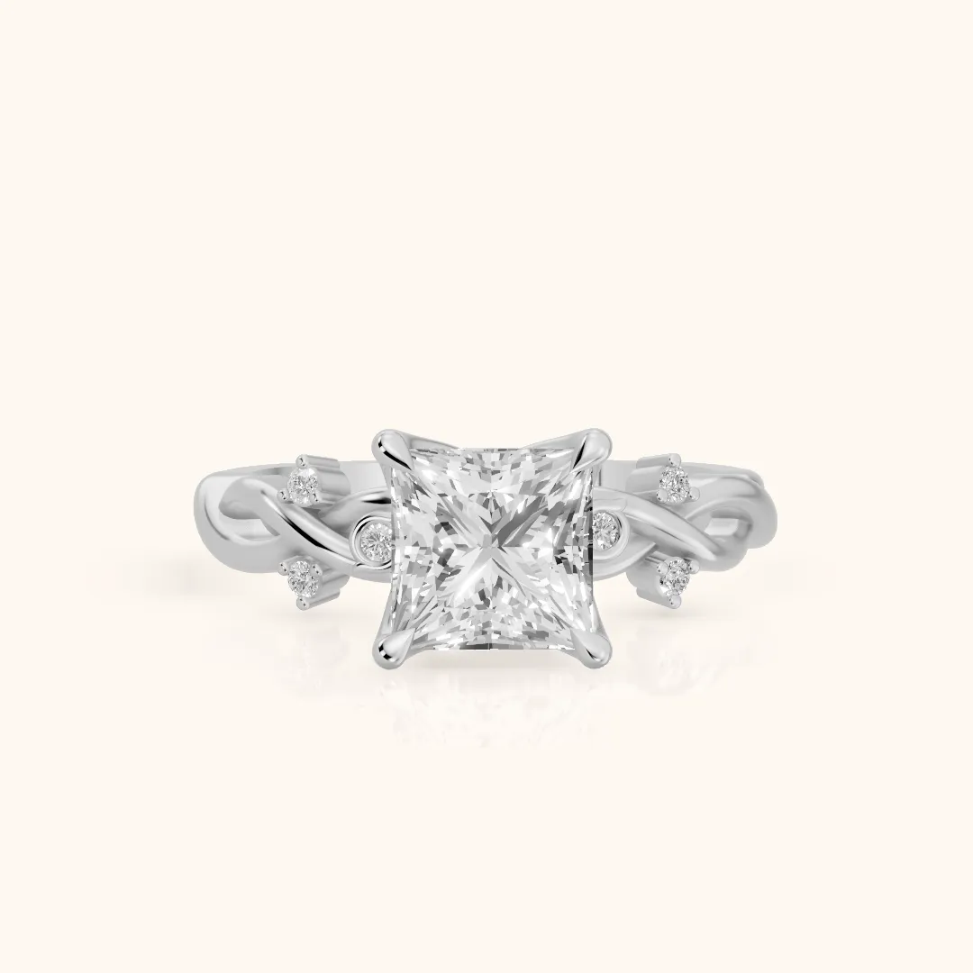 Vashon Vine Twist Princess Diamond Engagement Ring in Silver — view 2