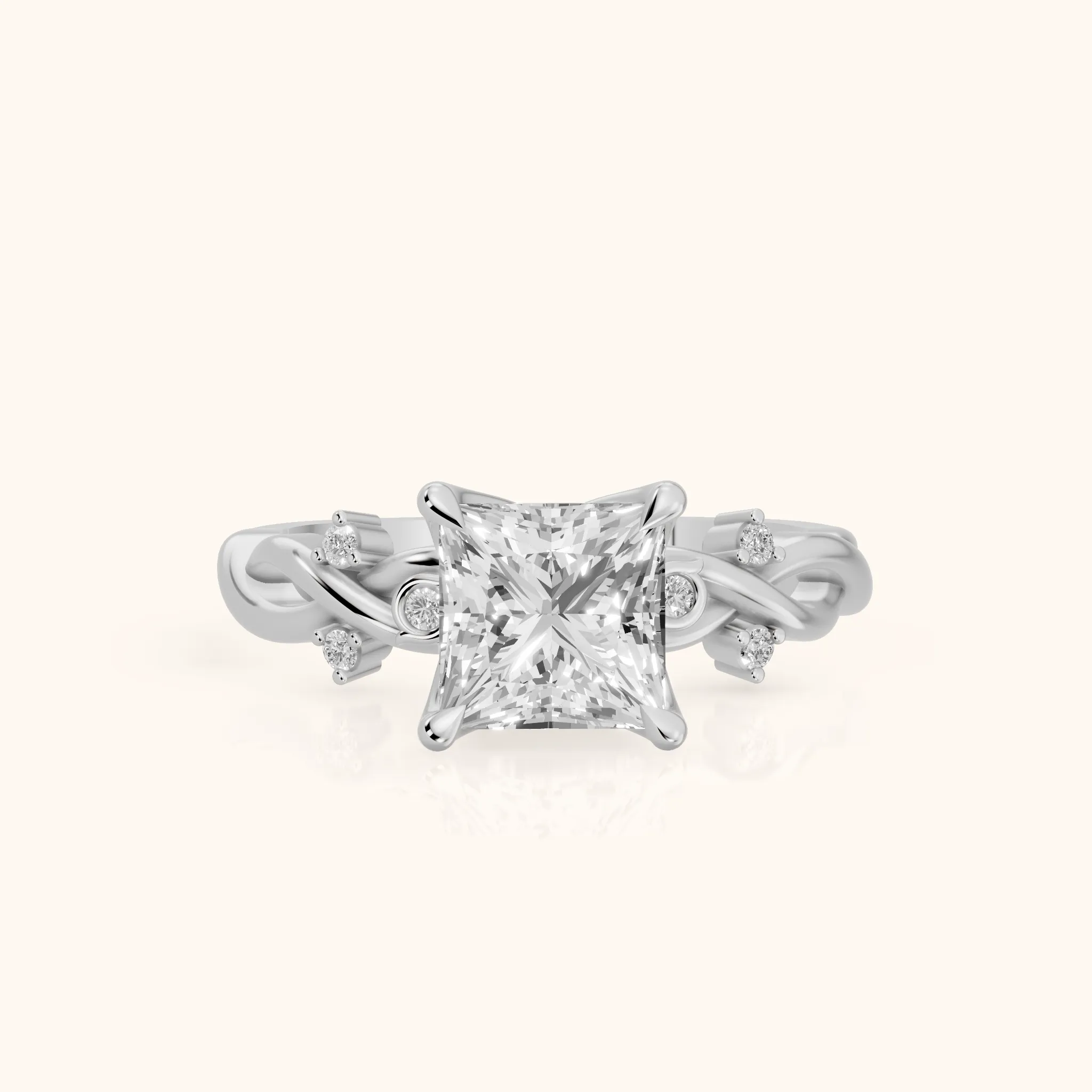 Vashon Vine Twist Princess Diamond Engagement Ring in Silver — view 1