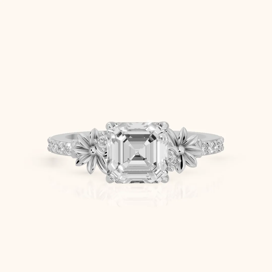 Leland Floral Pavé Asscher Diamond Engagement Ring in Silver — view 2