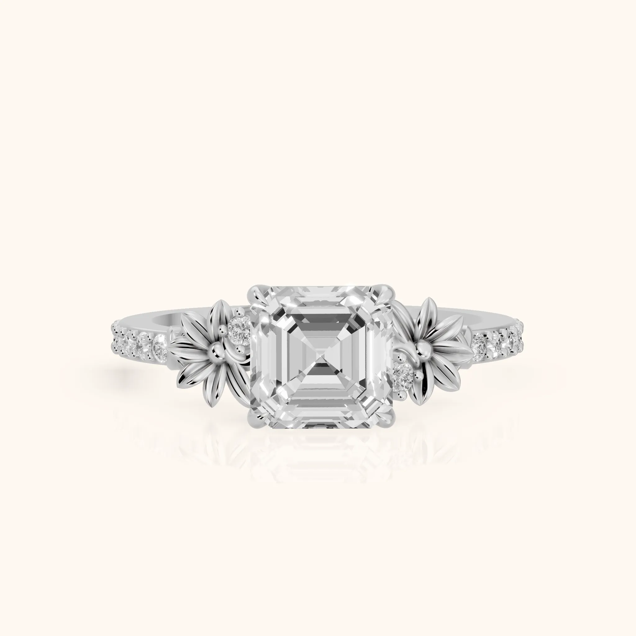 Leland Floral Pavé Asscher Diamond Engagement Ring in Silver — view 1