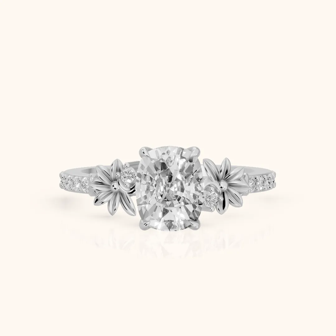 Leland Floral Pavé Cushion Diamond Engagement Ring in Platinum — view 2