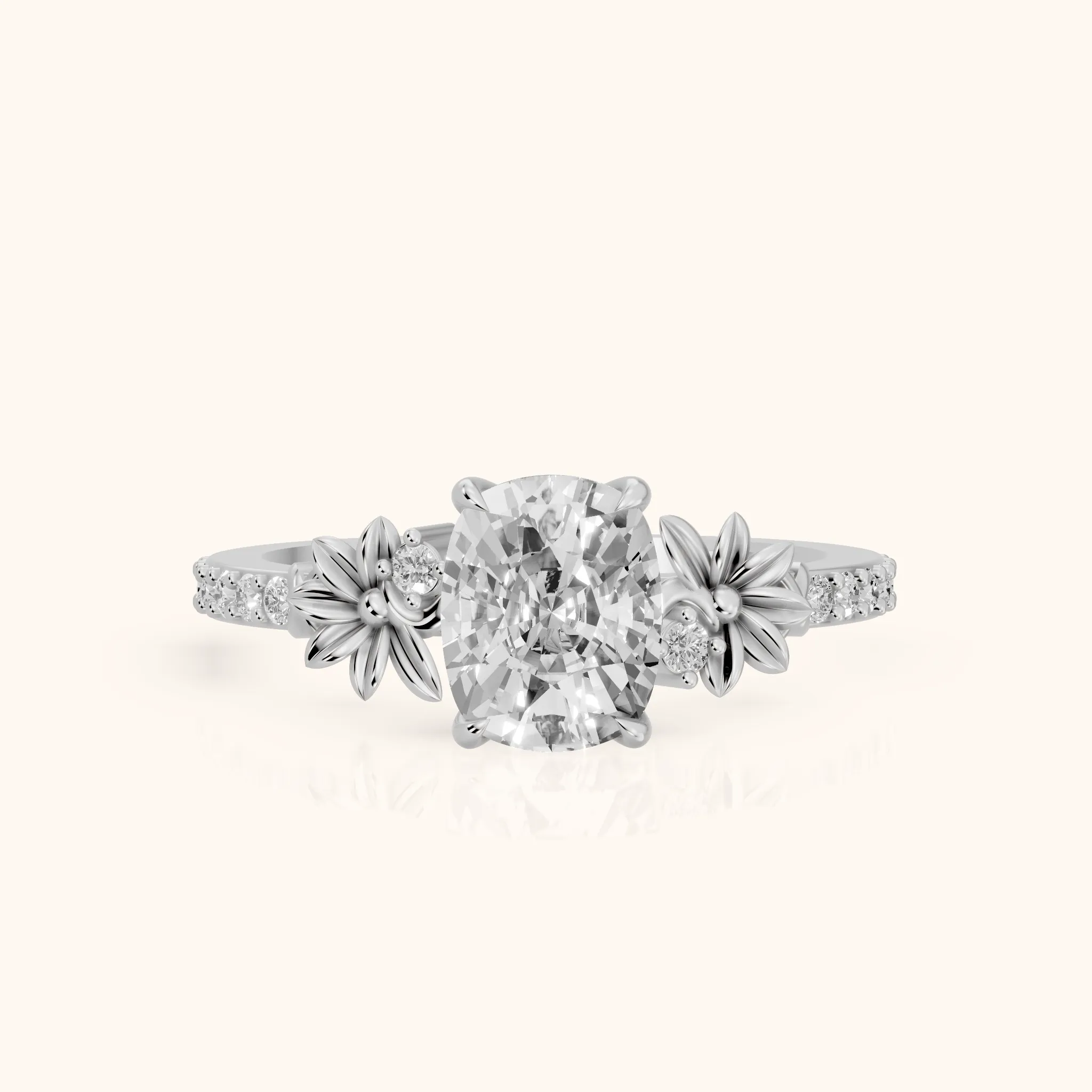 Leland Floral Pavé Cushion Diamond Engagement Ring in Platinum — view 1