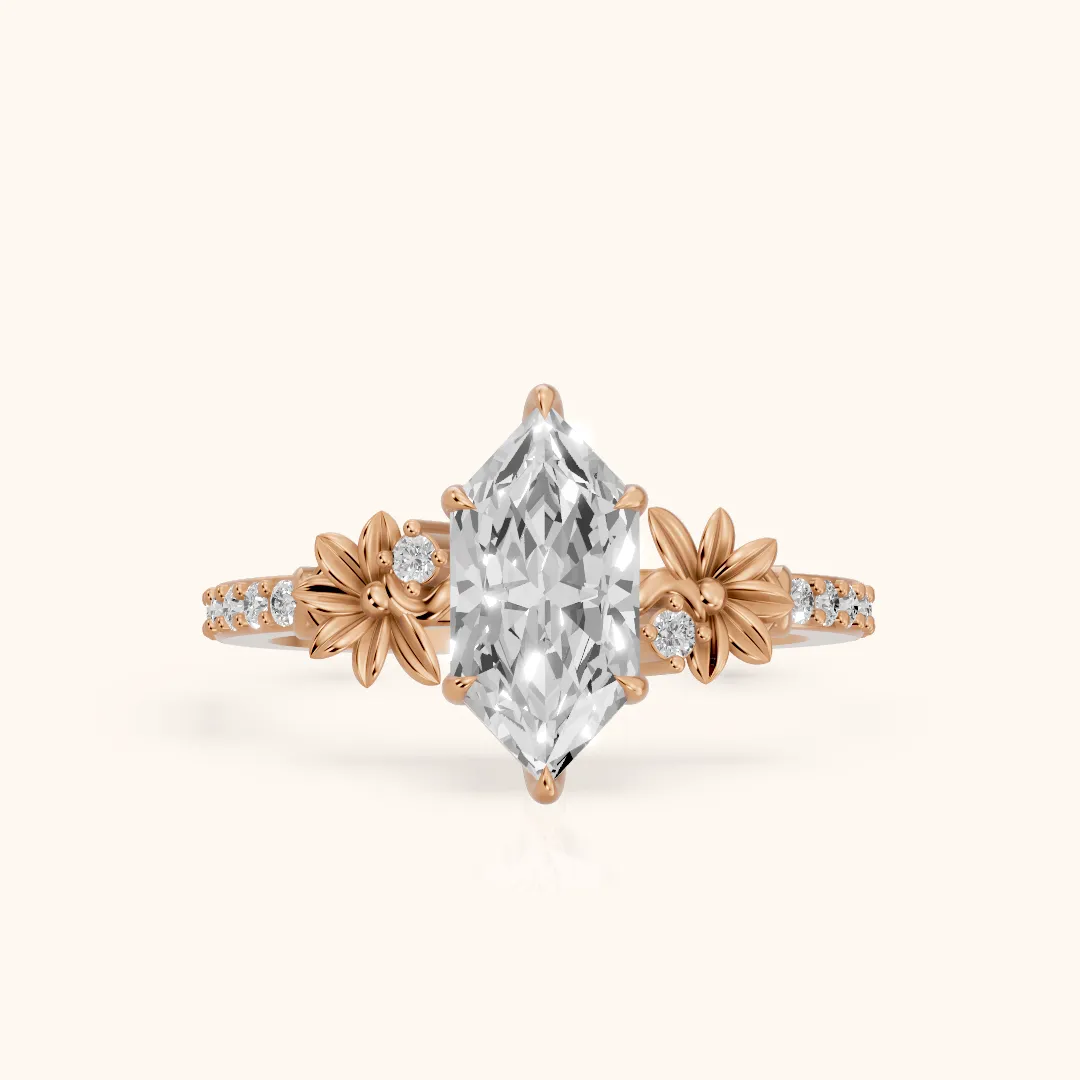 Leland Floral Pavé Dutch Marquise Diamond Engagement Ring in Rose Gold — view 2