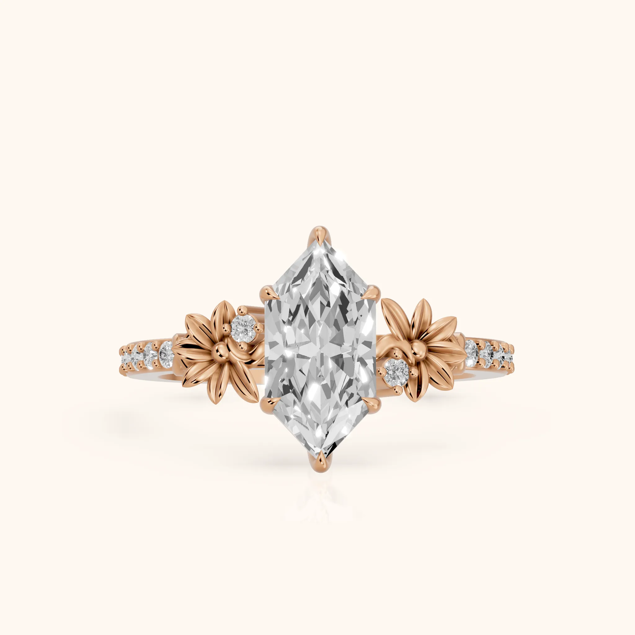 Leland Floral Pavé Dutch Marquise Diamond Engagement Ring in Rose Gold — view 1