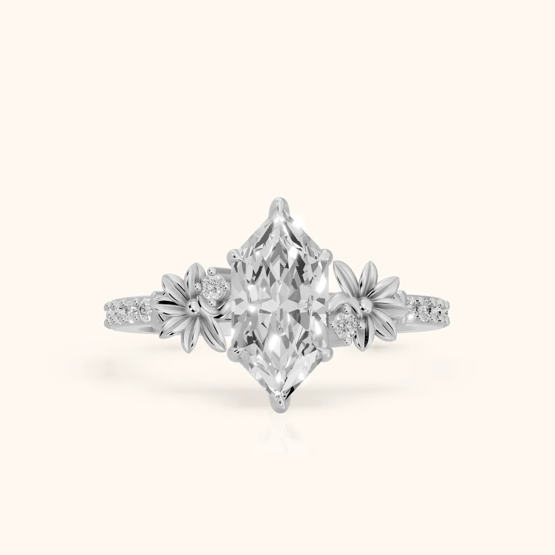 Leland Floral Pavé Dutch Marquise Diamond Engagement Ring in Silver — view 2