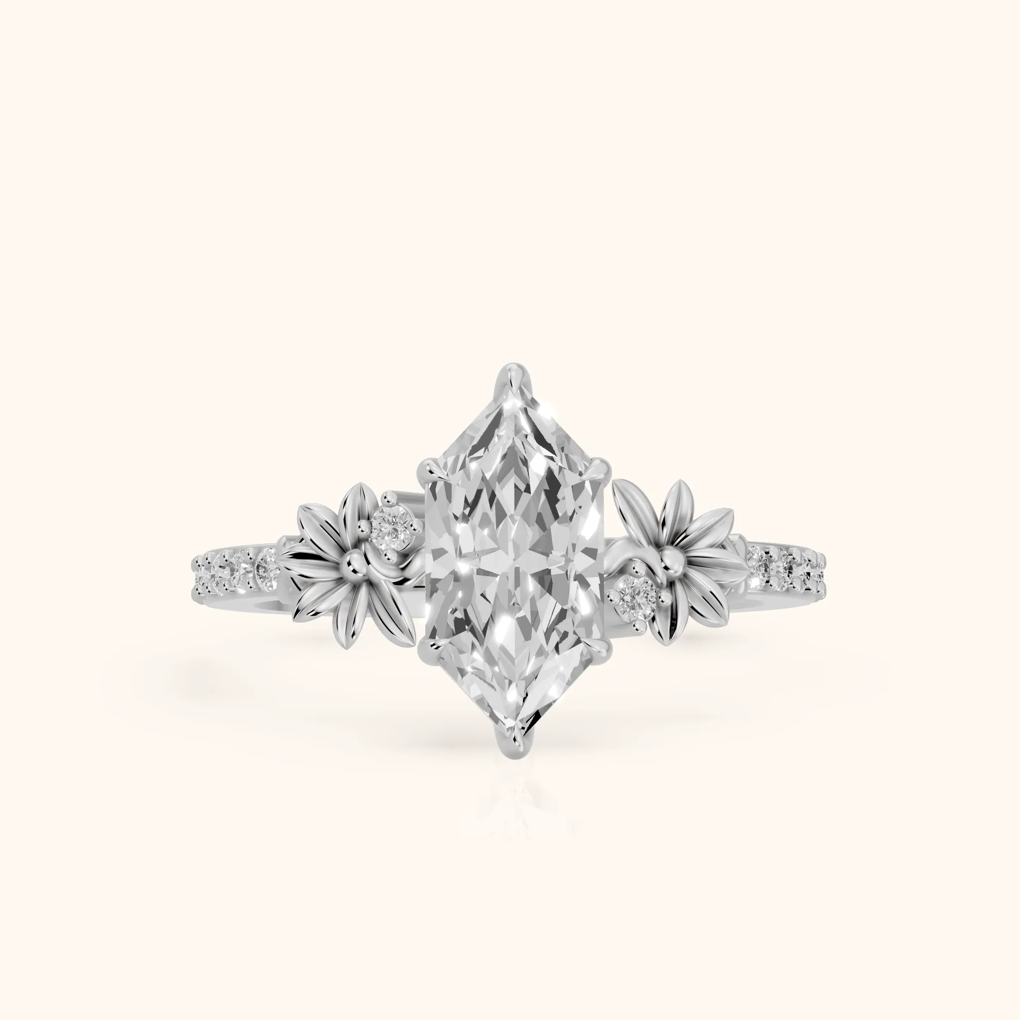 Leland Floral Pavé Dutch Marquise Diamond Engagement Ring in Silver — view 1