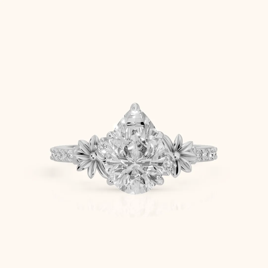 Leland Floral Pavé Pear Diamond Engagement Ring in Silver — view 2